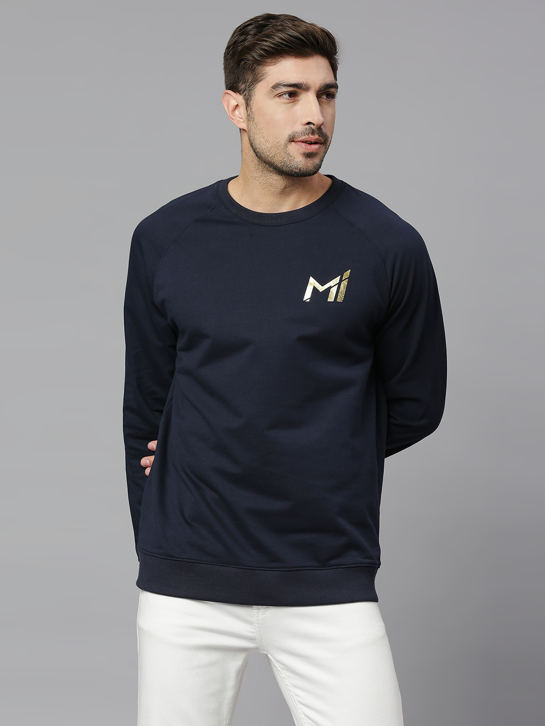 Mumbai Indians Men Navy Blue Solid Full Sleeves Round Neck Cotton Sweatshirt (1)