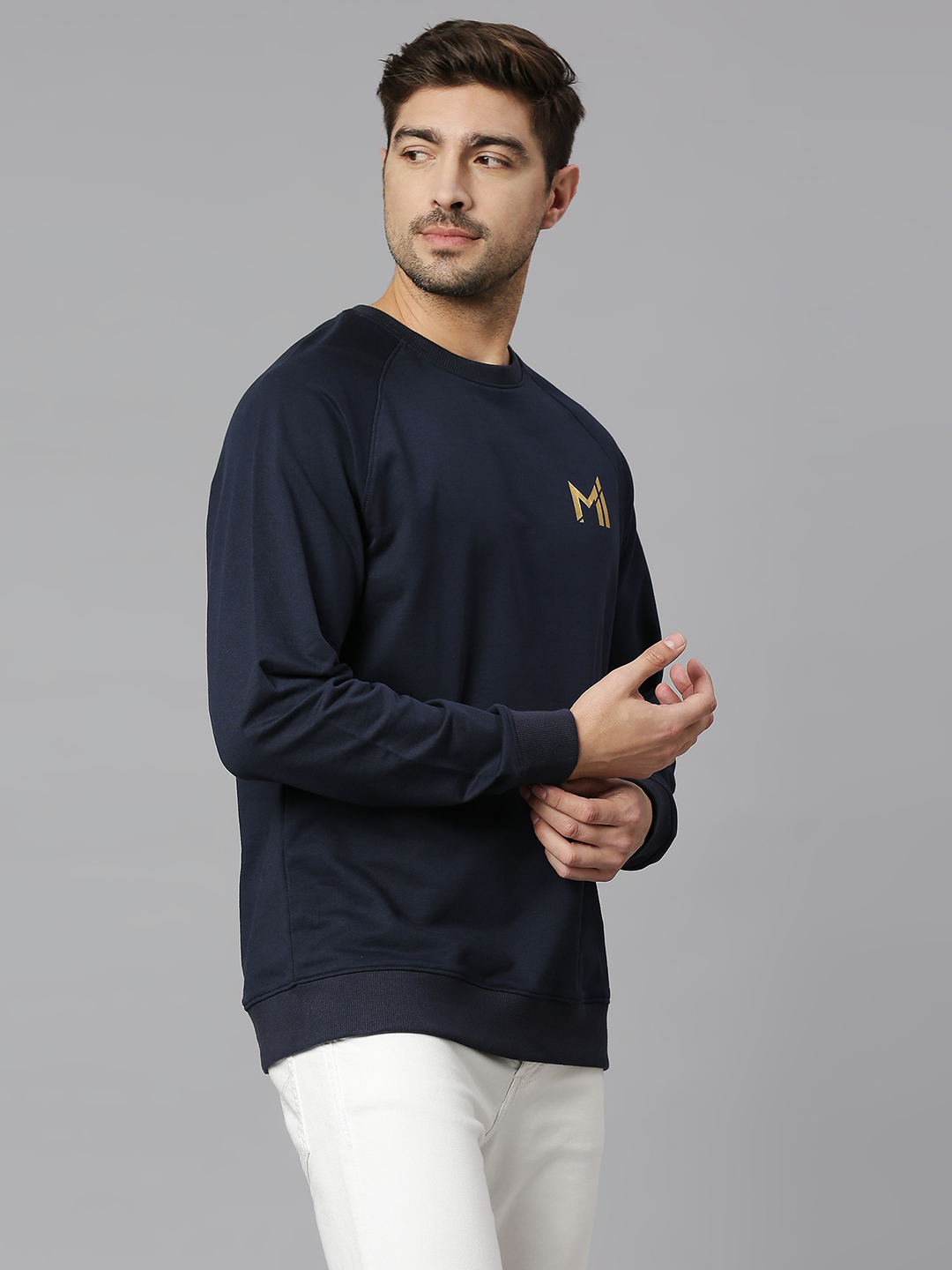 Mumbai Indians Men Navy Blue Solid Full Sleeves Round Neck Cotton Sweatshirt (3)