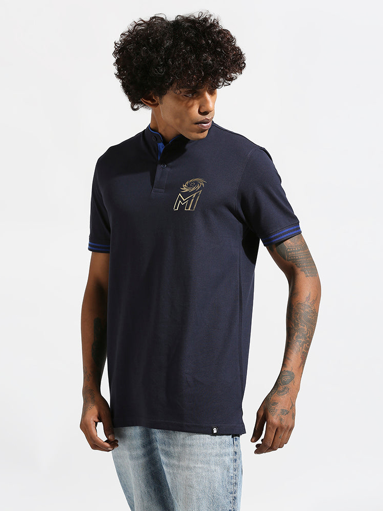 Mumbai Indians Men Navy Blue Solid Half Sleeves Cotton T-Shirt (2)