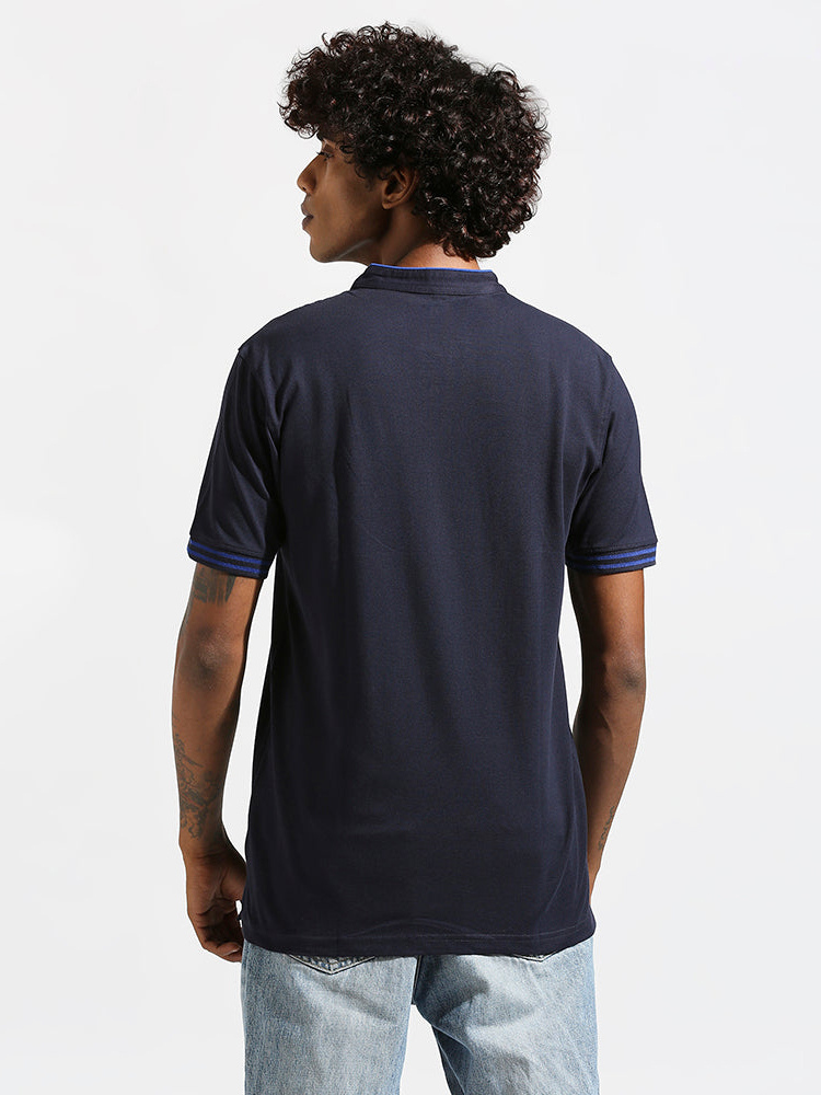 Mumbai Indians Men Navy Blue Solid Half Sleeves Cotton T-Shirt (3)