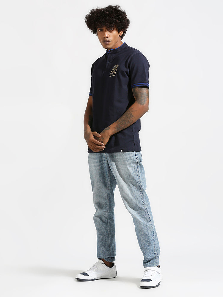 Mumbai Indians Men Navy Blue Solid Half Sleeves Cotton T-Shirt (4)