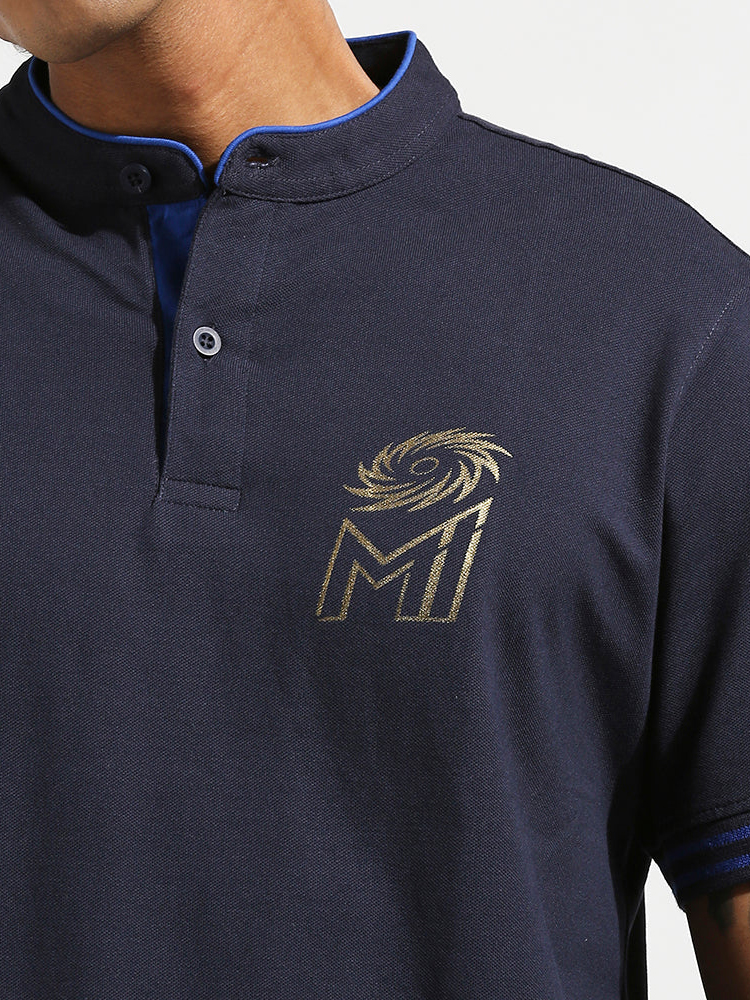 Mumbai Indians Men Navy Blue Solid Half Sleeves Cotton T-Shirt (5)