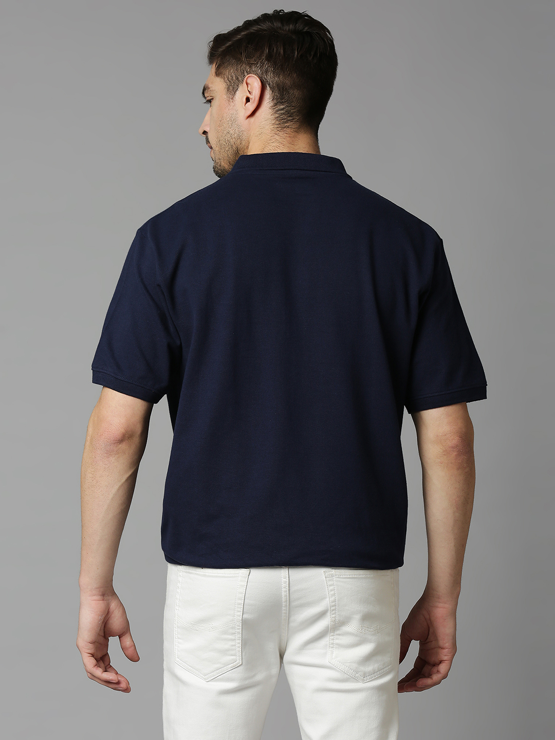 Mumbai Indians Men Navy Blue Solid Half Sleeves Polo Collar Cotton T-Shirt (2)