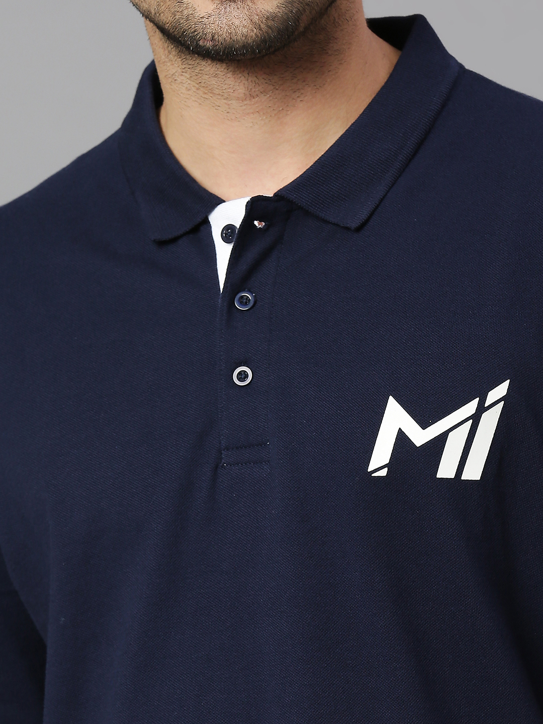 Mumbai Indians Men Navy Blue Solid Half Sleeves Polo Collar Cotton T-Shirt (5)