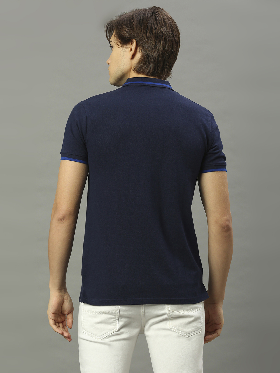Mumbai Indians Men Navy Blue Striped Half Sleeves Polo Collar Cotton T-Shirt (3)