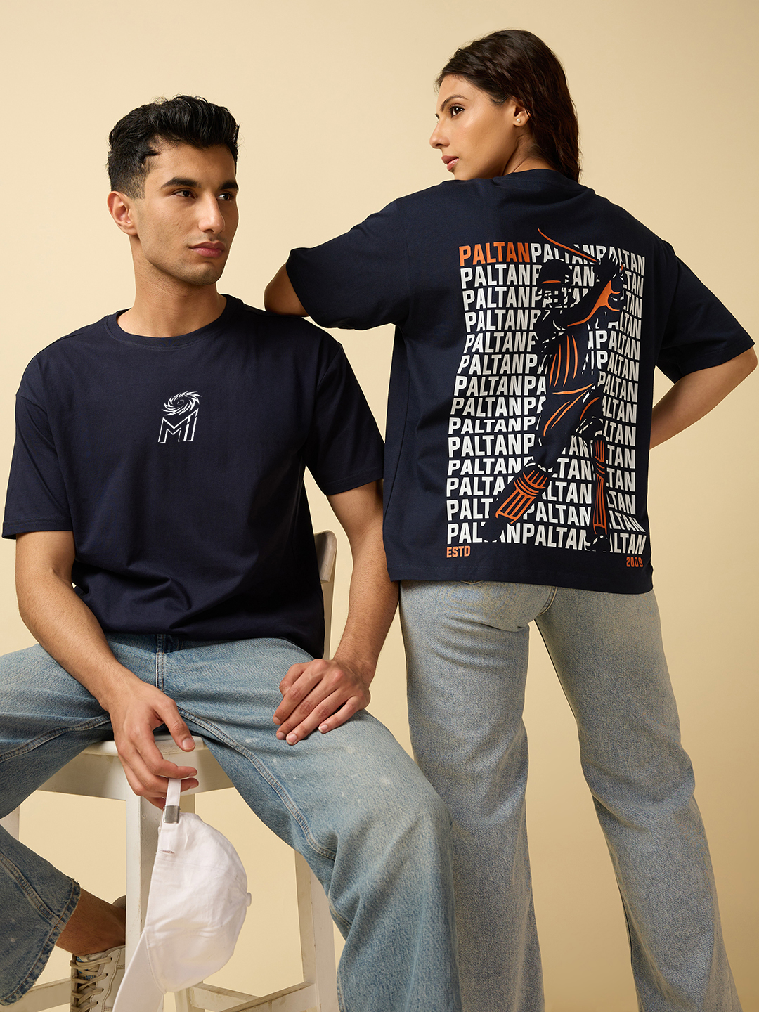 Men Navy Blue Typohgraphy Printed Half Sleeves Round Neck Cotton T-Shirt