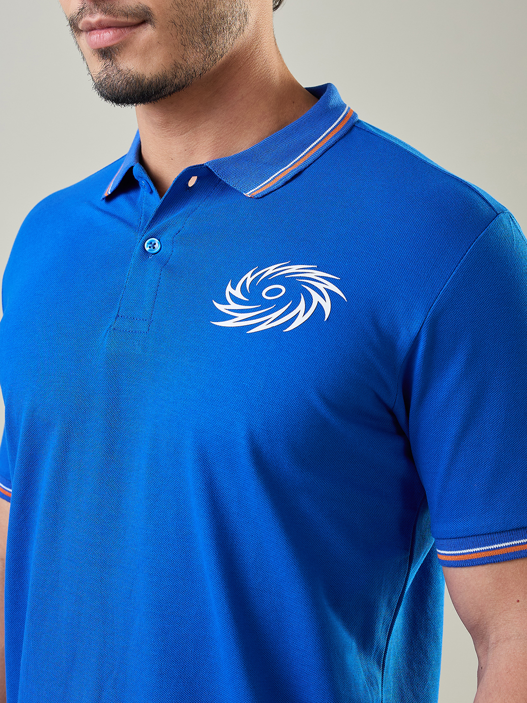 Mumbai Indians Men Royal Blue and Orange Solid Half Sleeves Polo Collar Cotton T-Shirt (5)