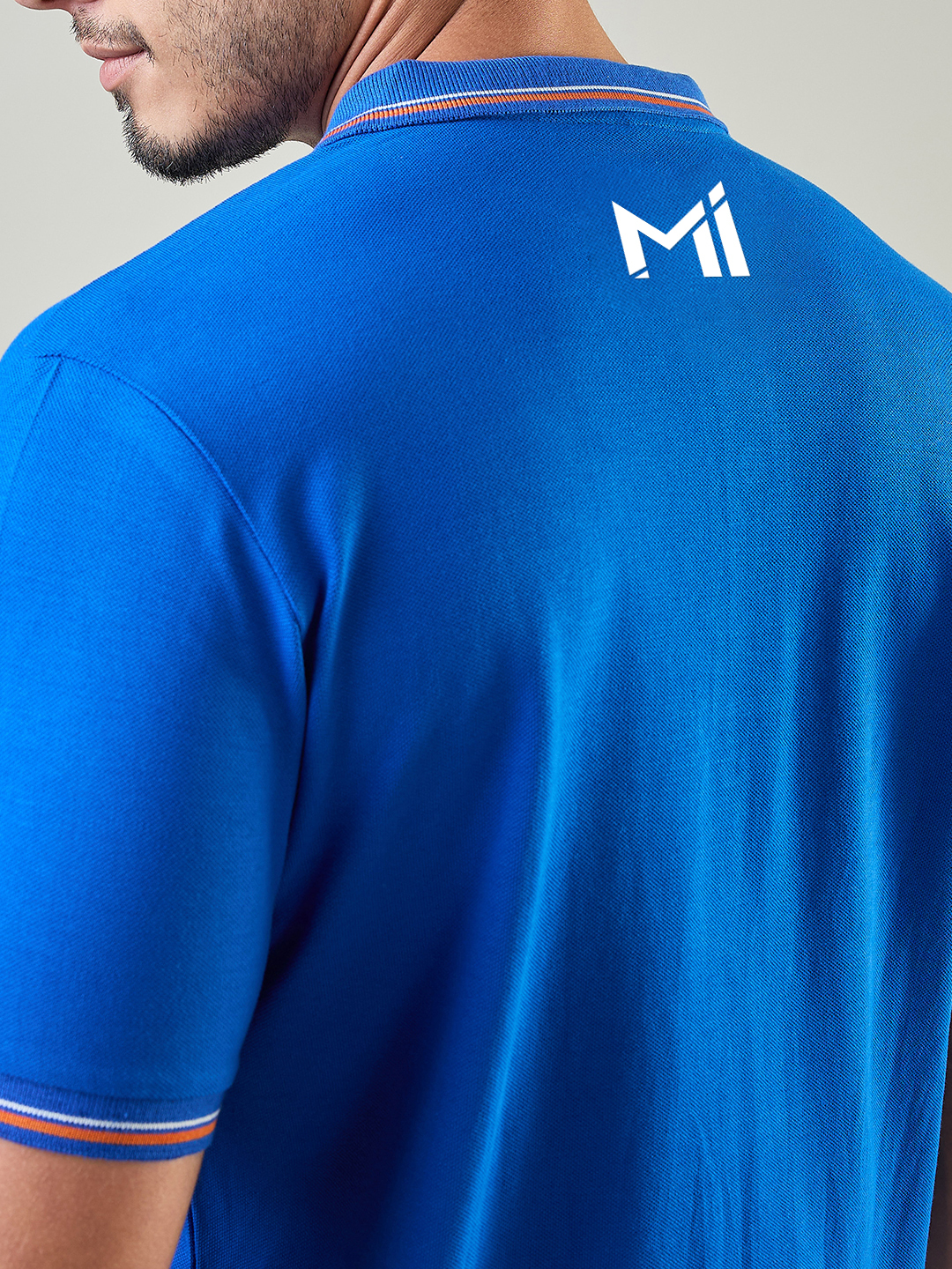 Mumbai Indians Men Royal Blue and Orange Solid Half Sleeves Polo Collar Cotton T-Shirt (6)