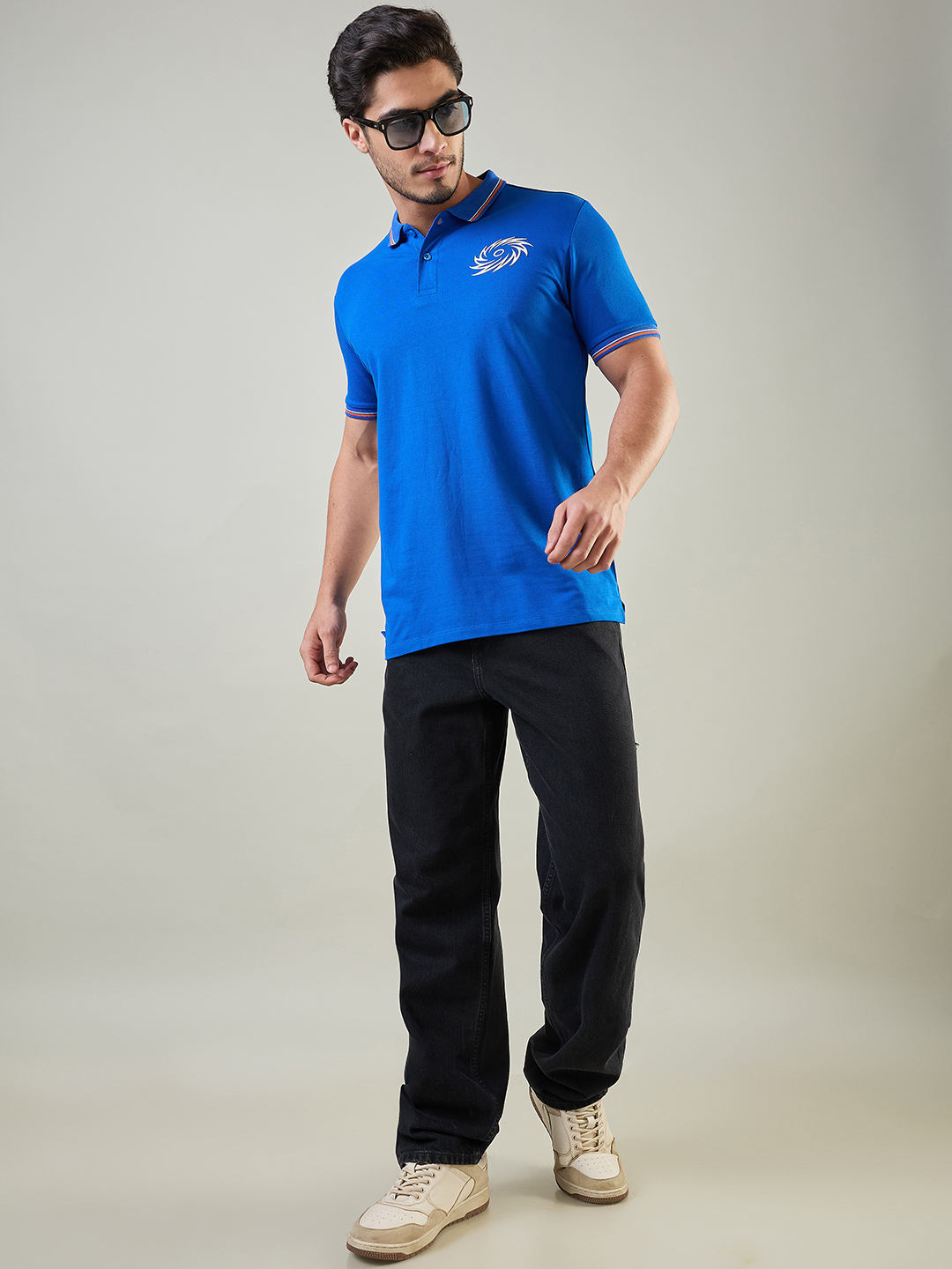 Mumbai Indians Men Royal Blue and Orange Solid Half Sleeves Polo Collar Cotton T-Shirt (4)