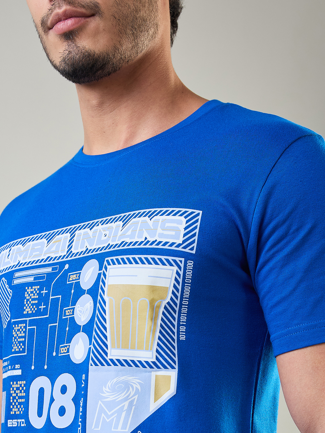 Mumbai Indians Men Royal Blue Graphic Printed Half Sleeves Round Neck Cotton T-Shirt (5)