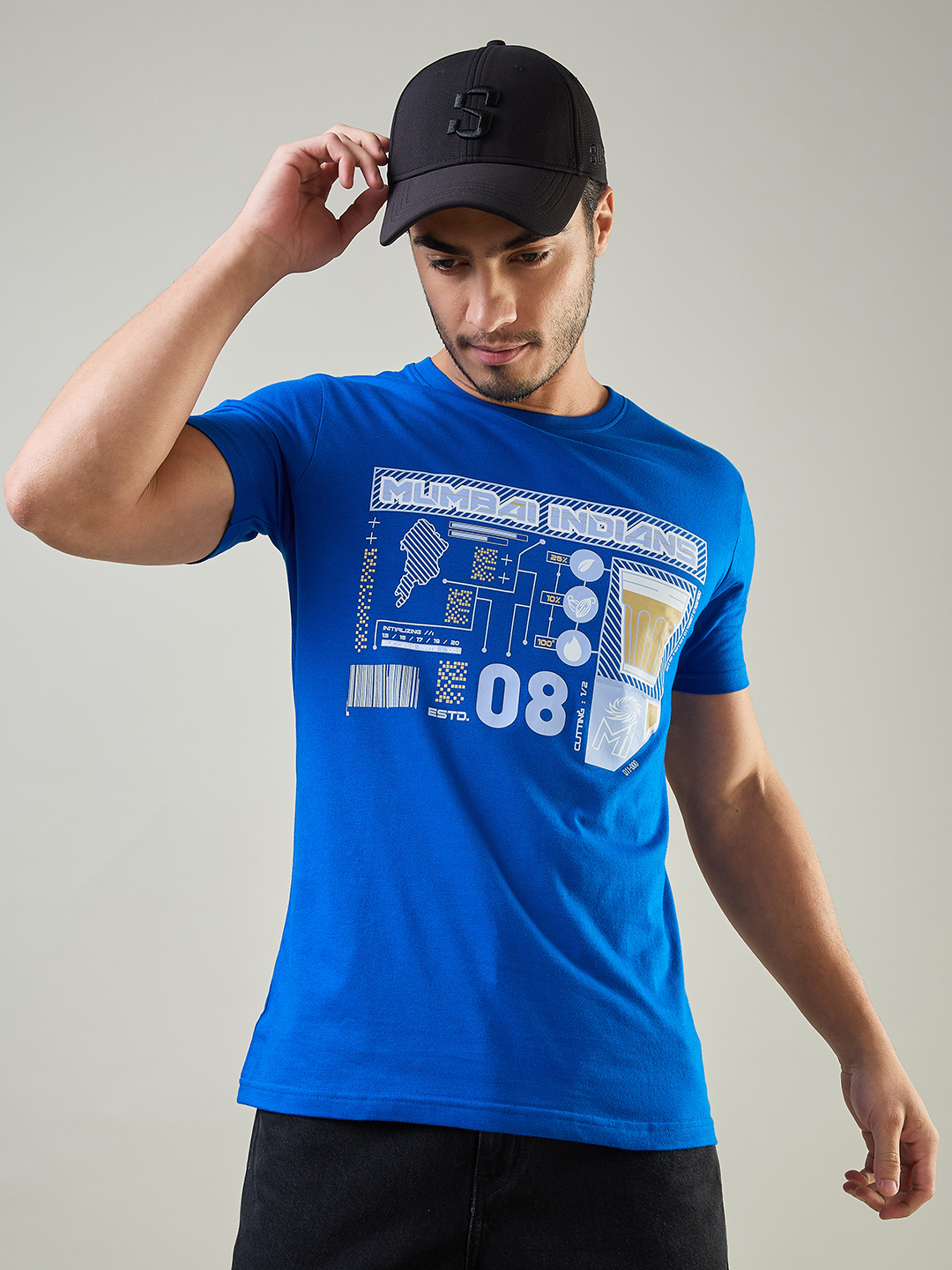 Mumbai Indians Men Royal Blue Graphic Printed Half Sleeves Round Neck Cotton T-Shirt (3)