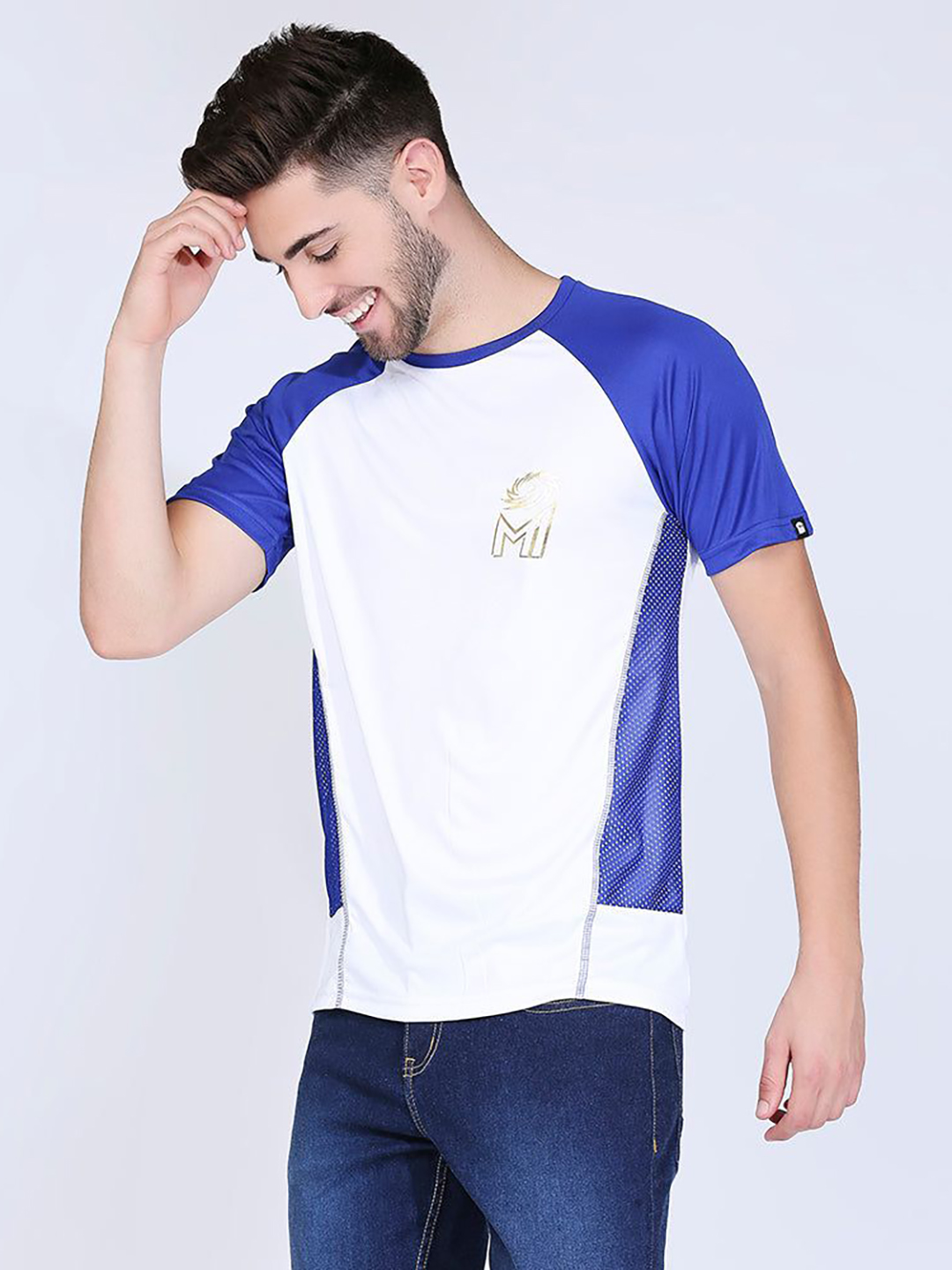 Mumbai Indians Men White and Blue Printed Half Sleeves Round Neck Polyester T-Shirt (3)