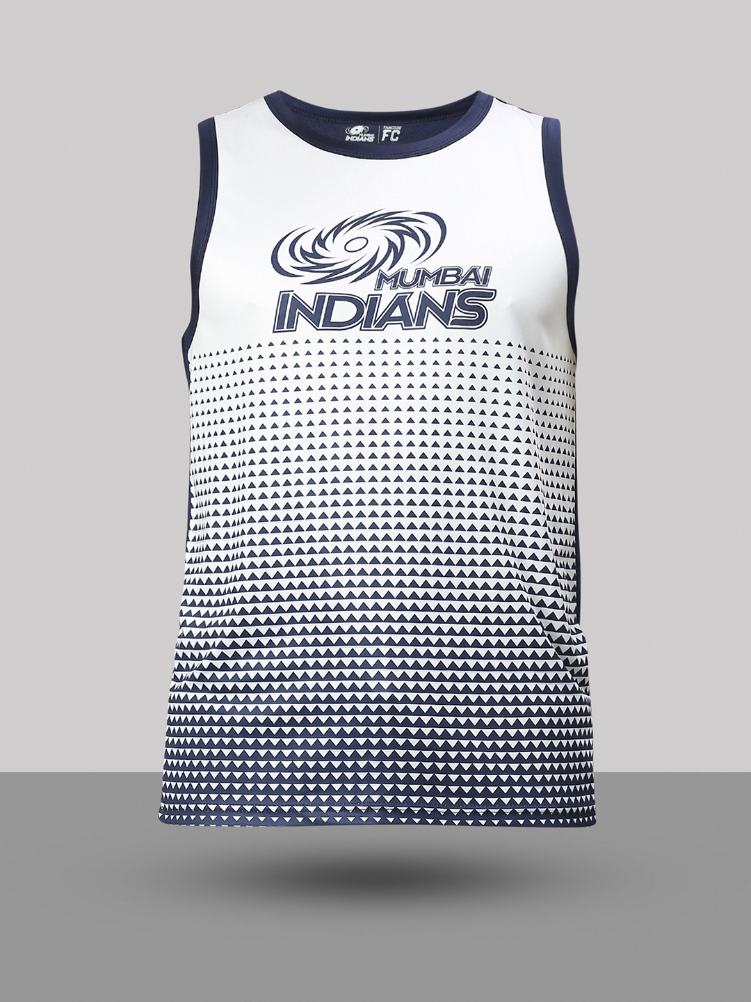 Mumbai Indians Men White and Navy Blue All Over Print Sleeveless Round Neck Sports Vest (6)