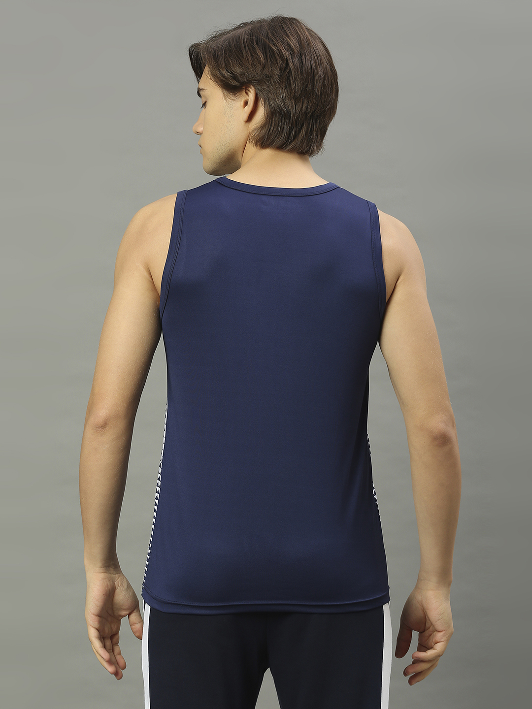 Mumbai Indians Men White and Navy Blue All Over Print Sleeveless Round Neck Sports Vest (2)