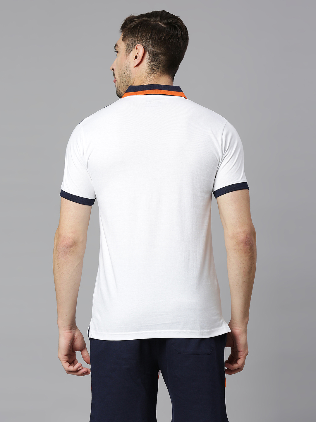 Mumbai Indians Men White and Navy Colourblocked Half Sleeves Polo Collar Cotton T-Shirt (2)