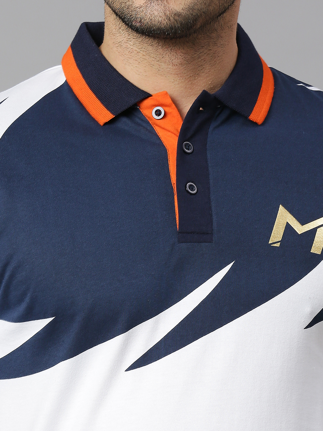 Mumbai Indians Men White and Navy Colourblocked Half Sleeves Polo Collar Cotton T-Shirt (5)