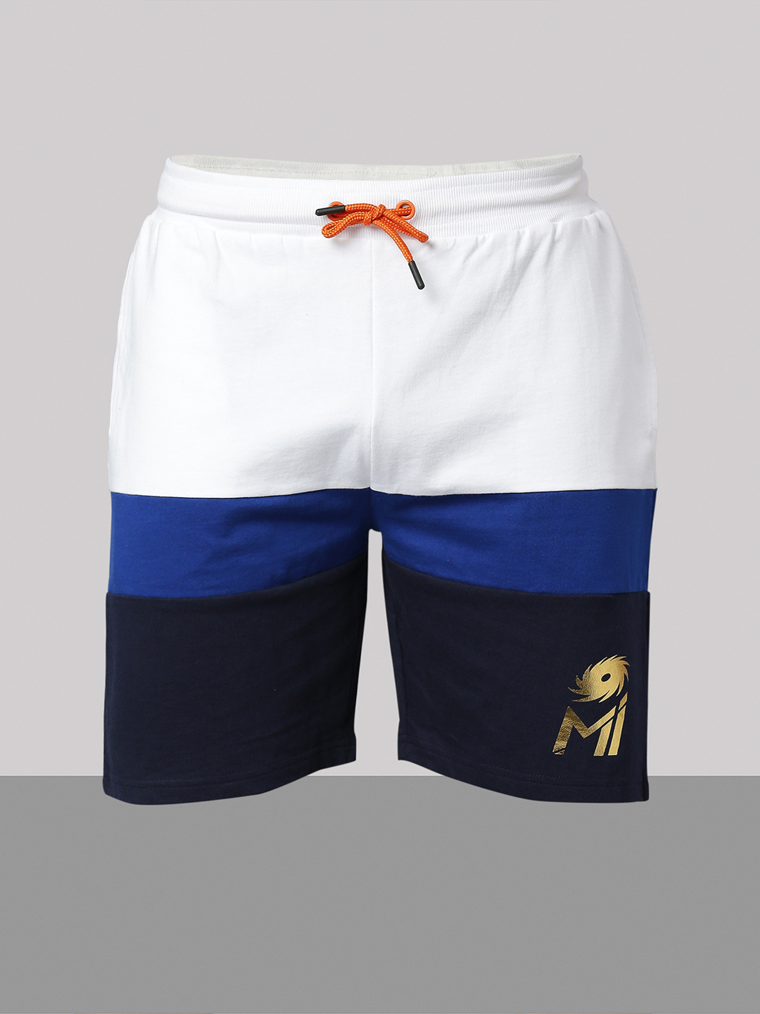 Mumbai Indians Men White, Blue and Black Colourblocked Mid-Rise Cotton Sports Shorts (2)