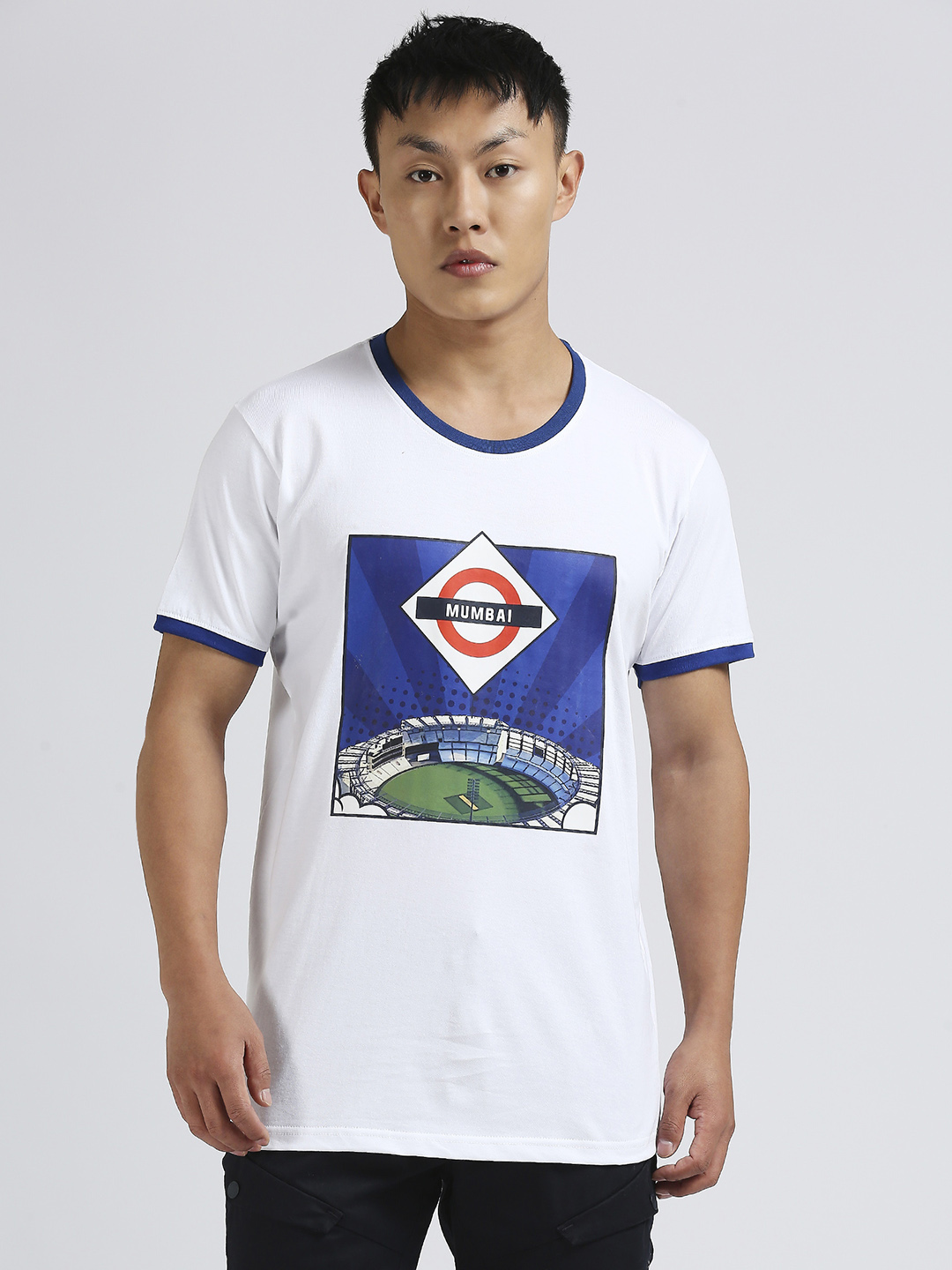 Mumbai Indians Men White Graphic Printed Half Sleeves Round Neck Cotton T-Shirt (1)