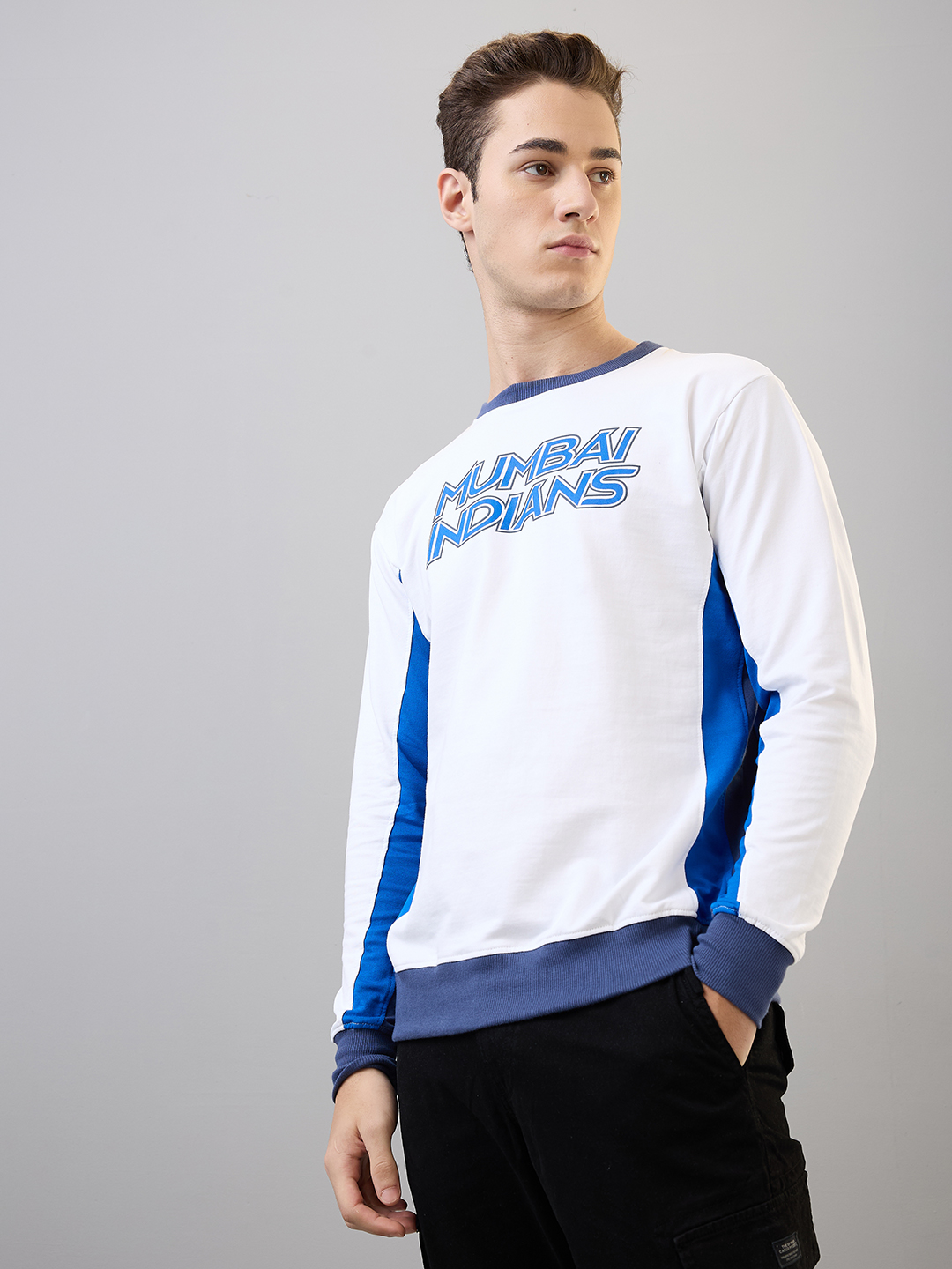 Mumbai Indians Men White Navy Blue Typography Pullover Round Neck Cotton Sweatshirt (2)