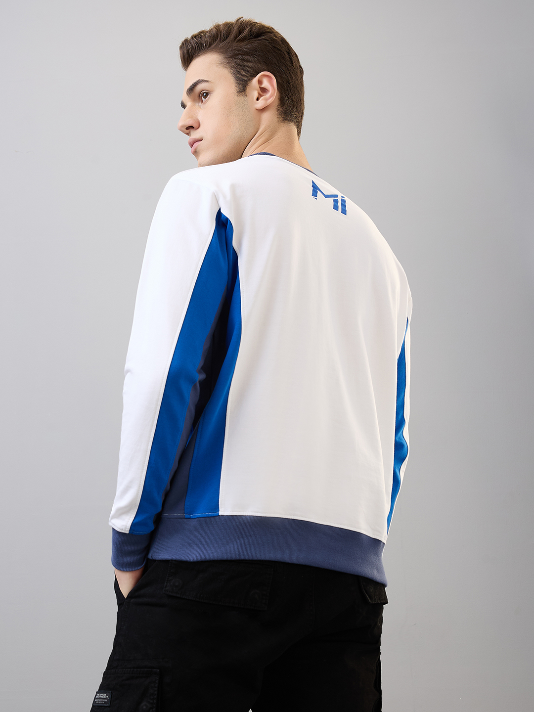 Mumbai Indians Men White Navy Blue Typography Pullover Round Neck Cotton Sweatshirt (3)