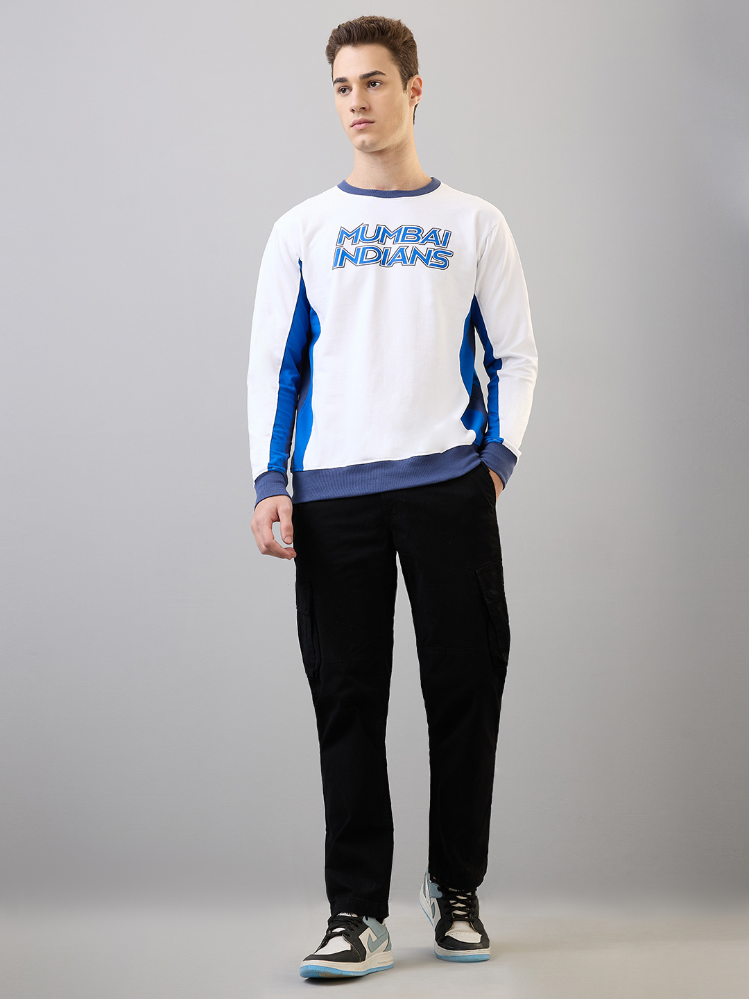 Mumbai Indians Men White Navy Blue Typography Pullover Round Neck Cotton Sweatshirt (4)