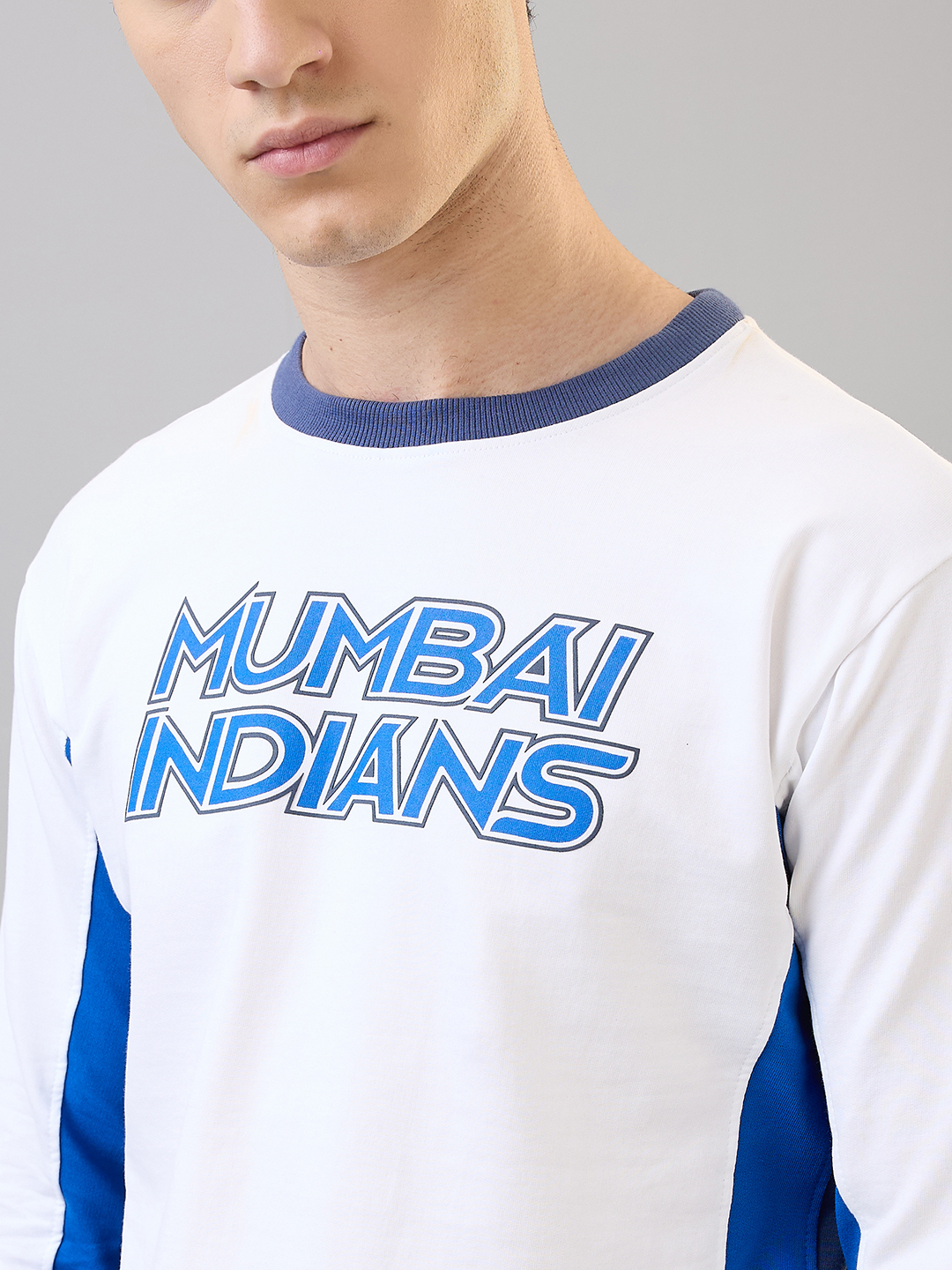 Mumbai Indians Men White Navy Blue Typography Pullover Round Neck Cotton Sweatshirt (8)