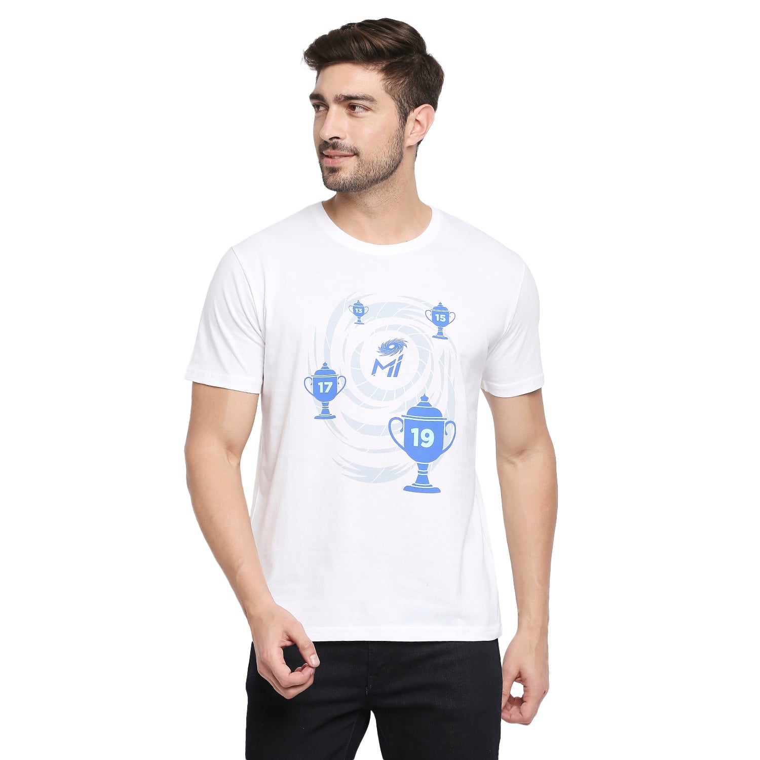 Mumbai Indians Men White Printed Half Sleeves Round Neck Cotton T-Shirt (1)