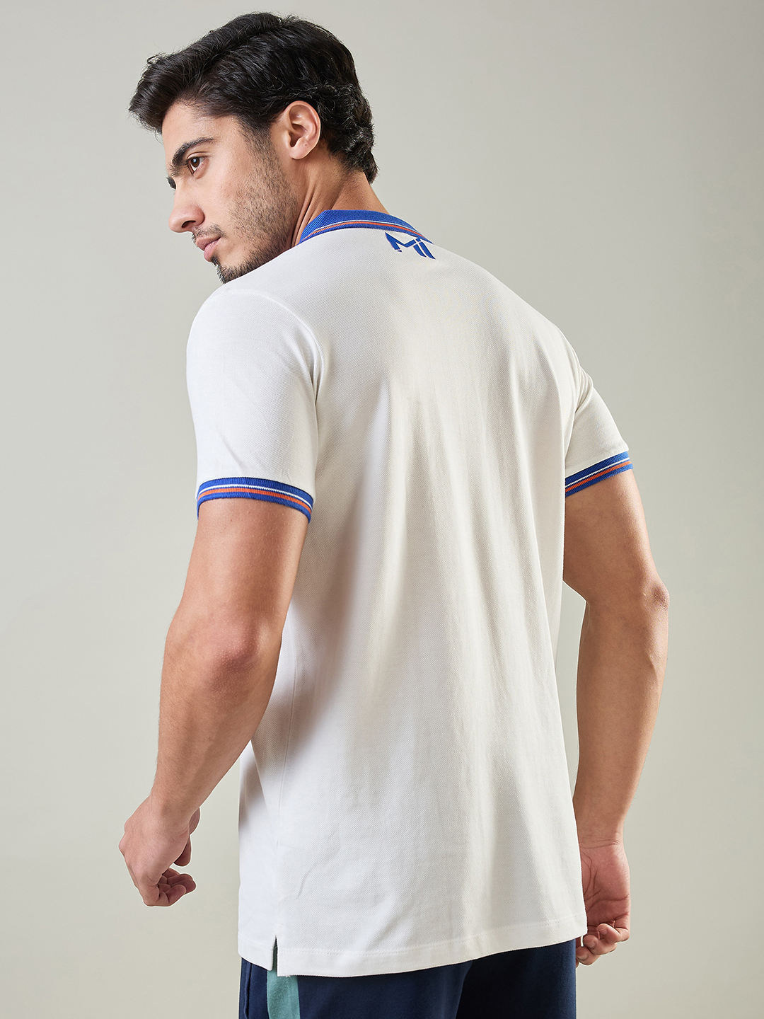 Mumbai Indians Men White Solid Half Sleeves Polo Collar Cotton T-Shirt (3)