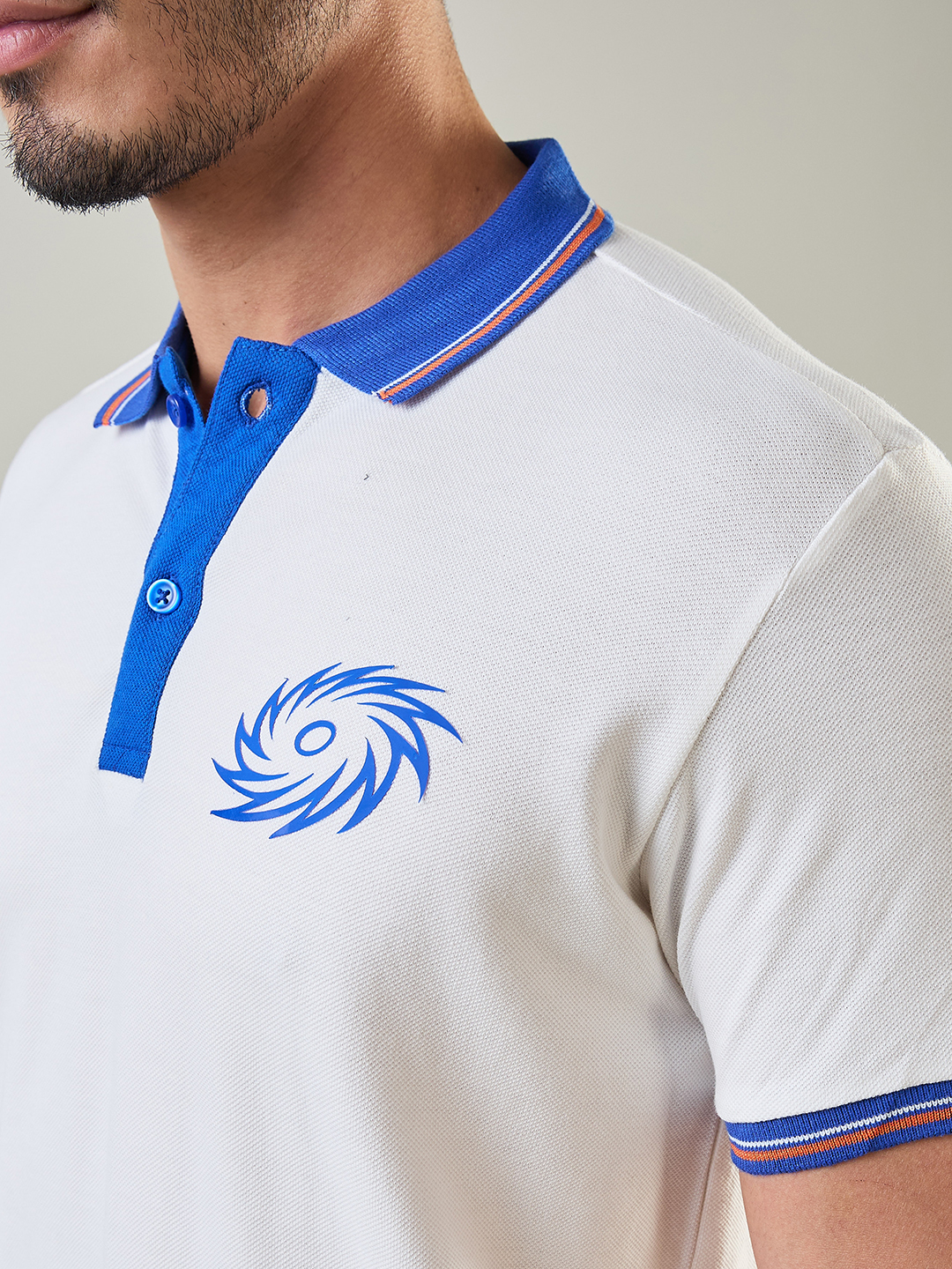 Mumbai Indians Men White Solid Half Sleeves Polo Collar Cotton T-Shirt (4)