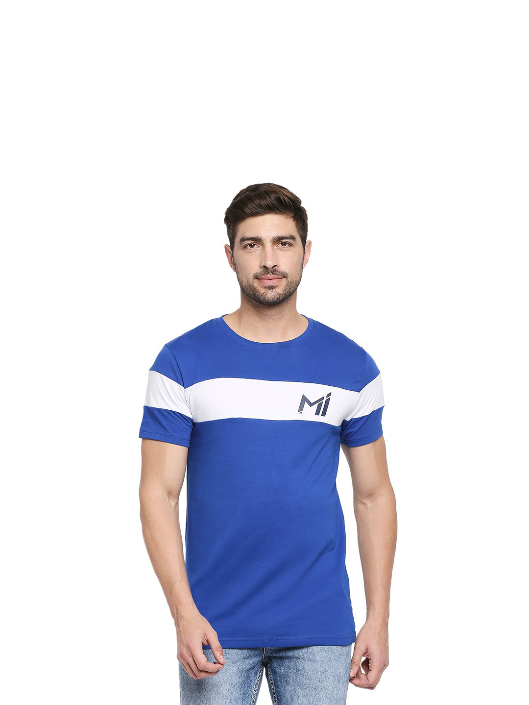 Mumbai Indians MI Men's White Stripe Regular Fit T-shirt (1)
