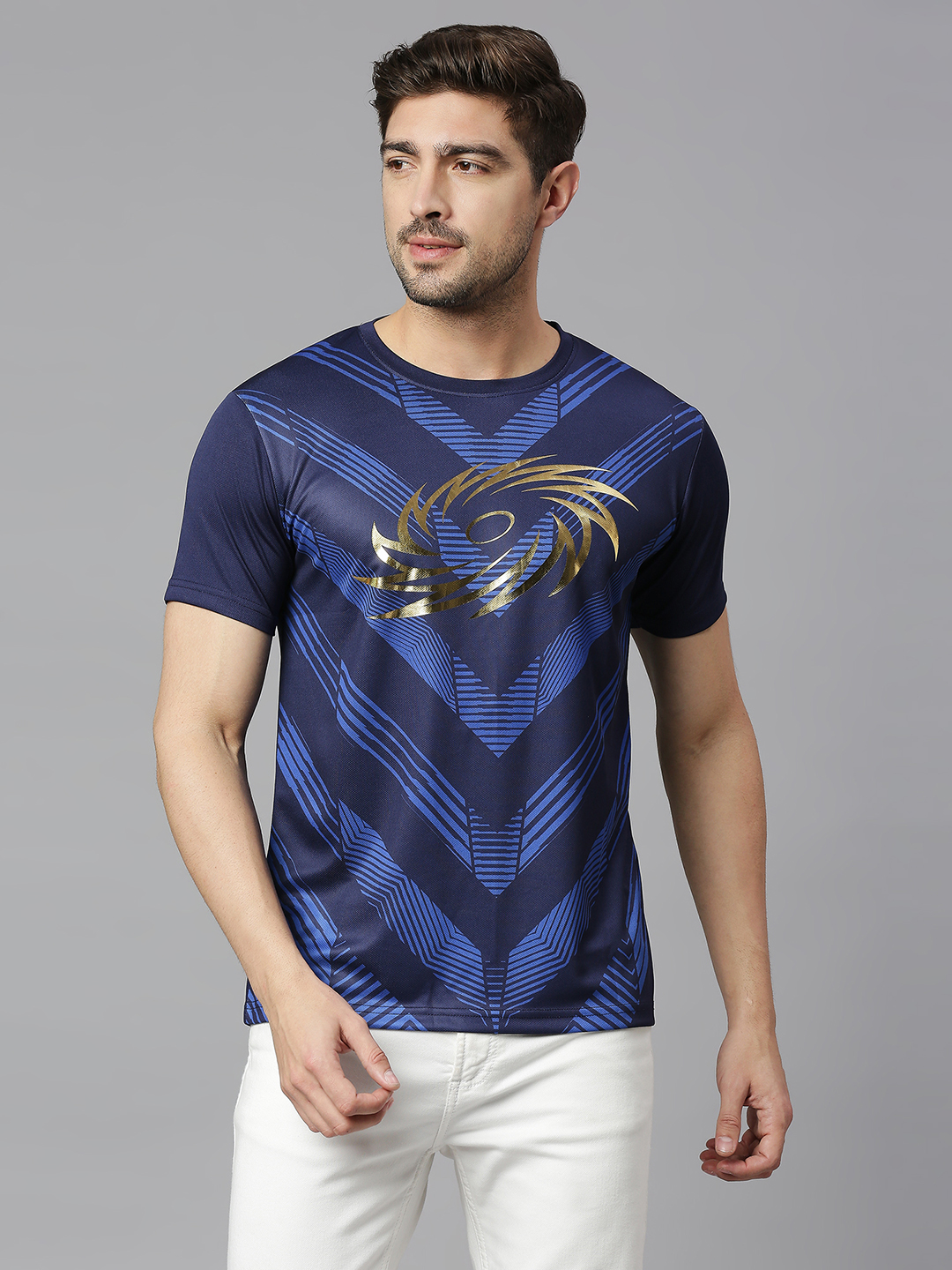 Mumbai Indians MI Official Men Navy Blue Printed Round Neck T-Shirts (1)