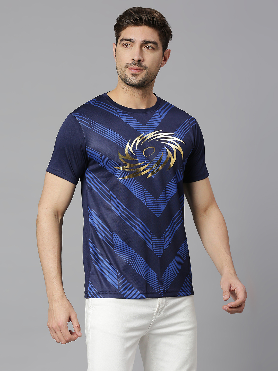 Mumbai Indians MI Official Men Navy Blue Printed Round Neck T-Shirts (3)