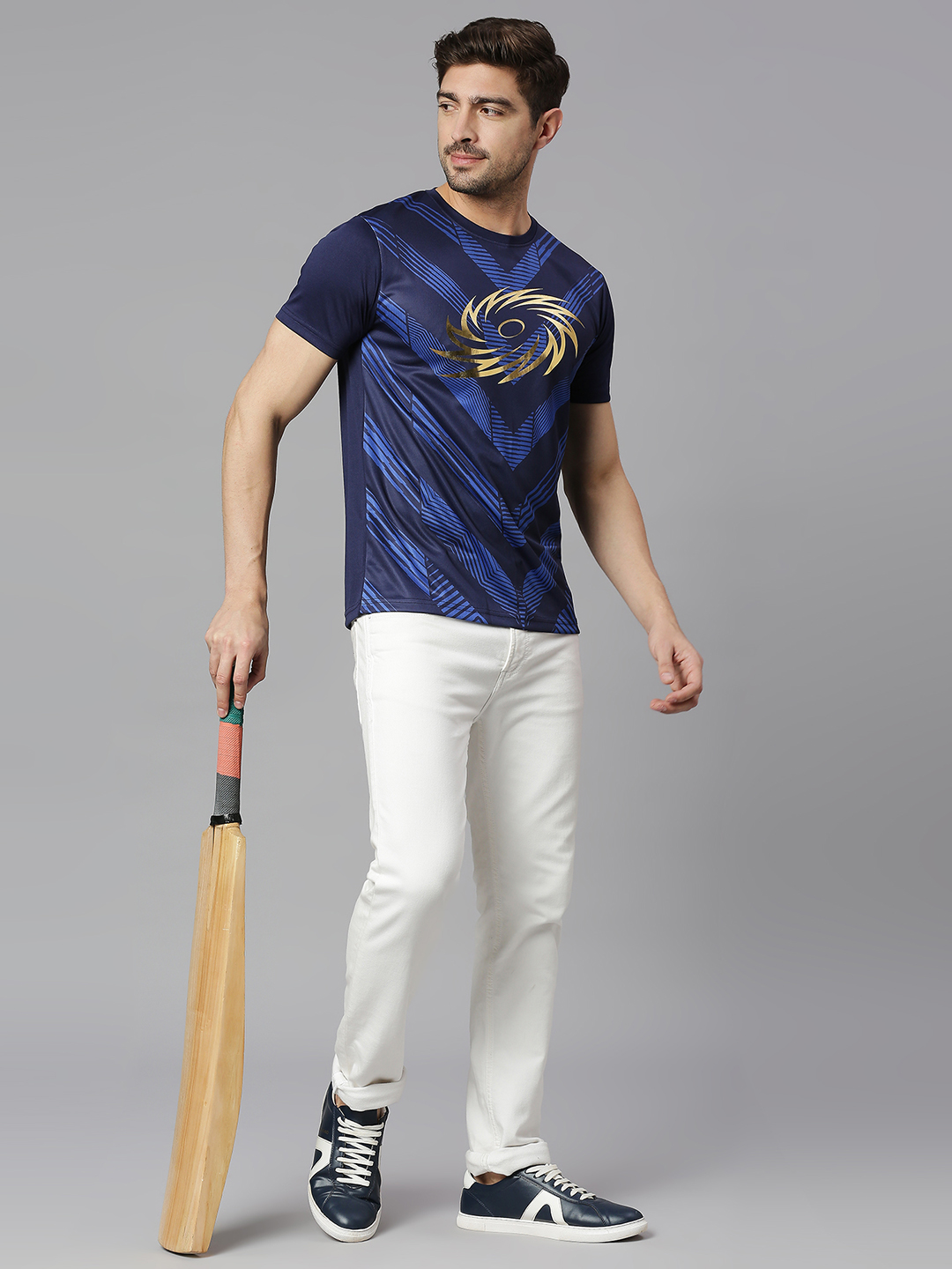 Mumbai Indians MI Official Men Navy Blue Printed Round Neck T-Shirts (4)