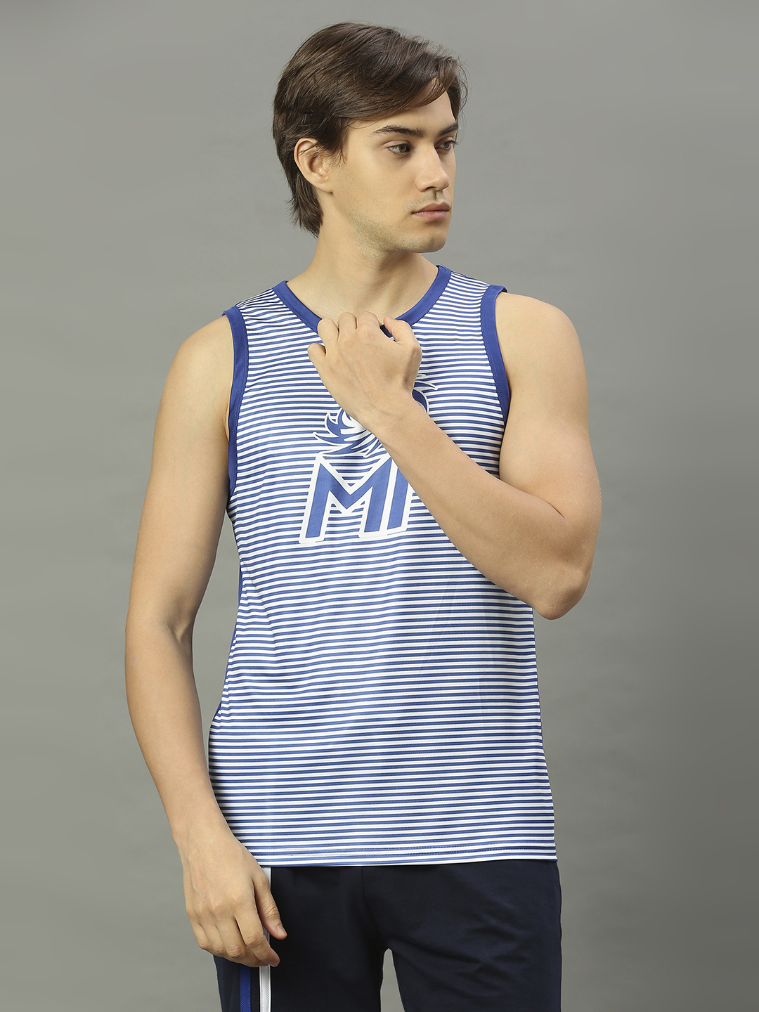 Mumbai Indians MI Official Men Royal Blue Printed Round Neck Vest (1)