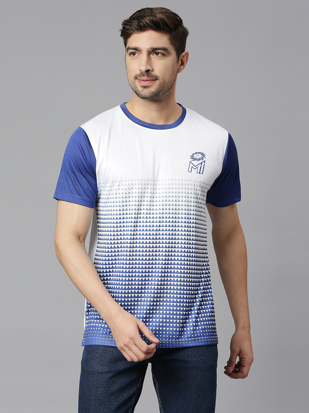 Mumbai Indians MI Official Men White and R.Blue Printed Round Neck T-Shirts (1)
