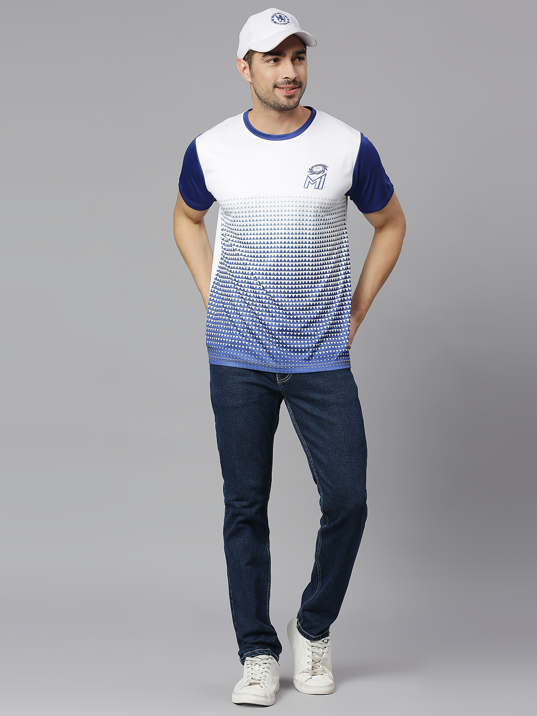 Mumbai Indians MI Official Men White and R.Blue Printed Round Neck T-Shirts (4)