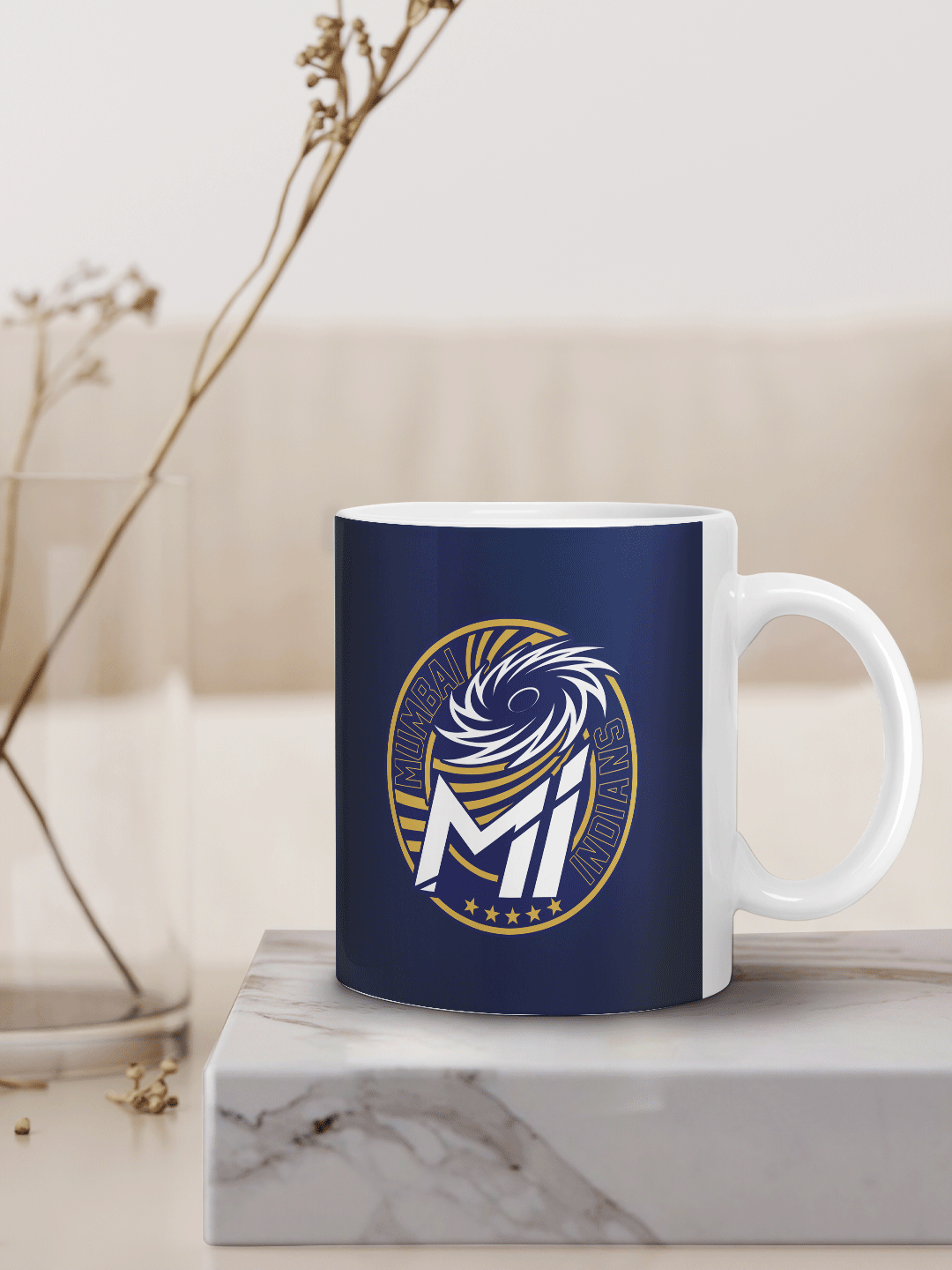 Mumbai Indians Navy Blue and Gold Logo Printed Ceramic Glossy Coffee Mug 325 ml - (Pack of 1) (7)