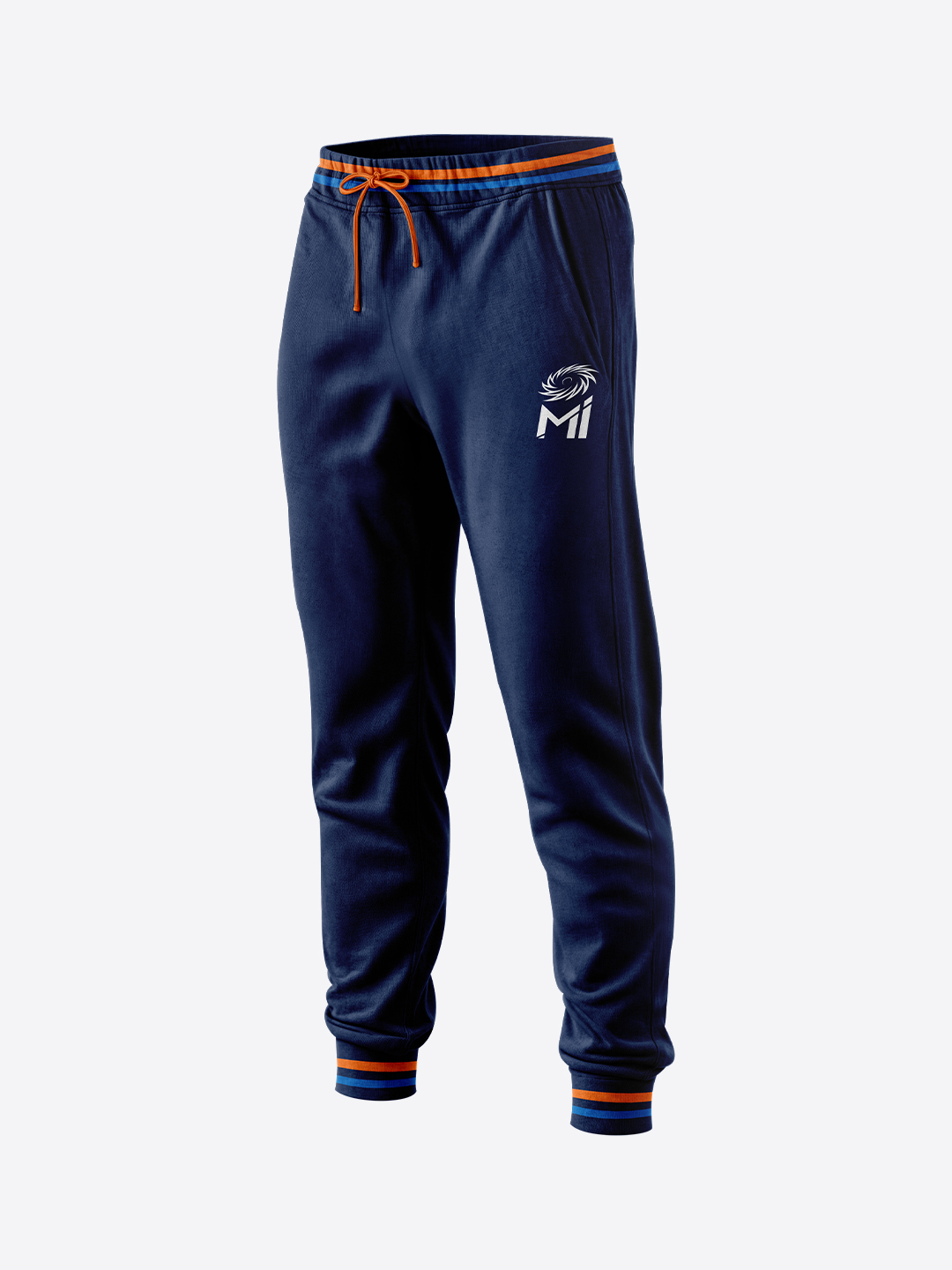 Mumbai Indians Navy Blue and Orange Mid Rise Joggers