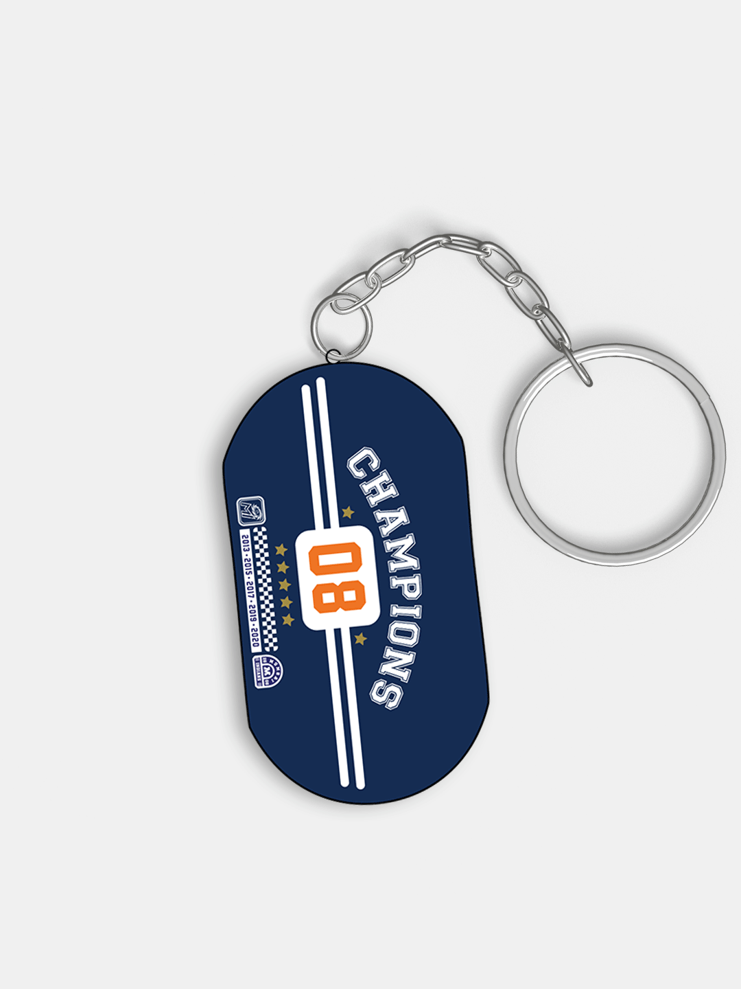 Navy Blue and White Printed Champions Metal Keychain - (Pack of 1)
