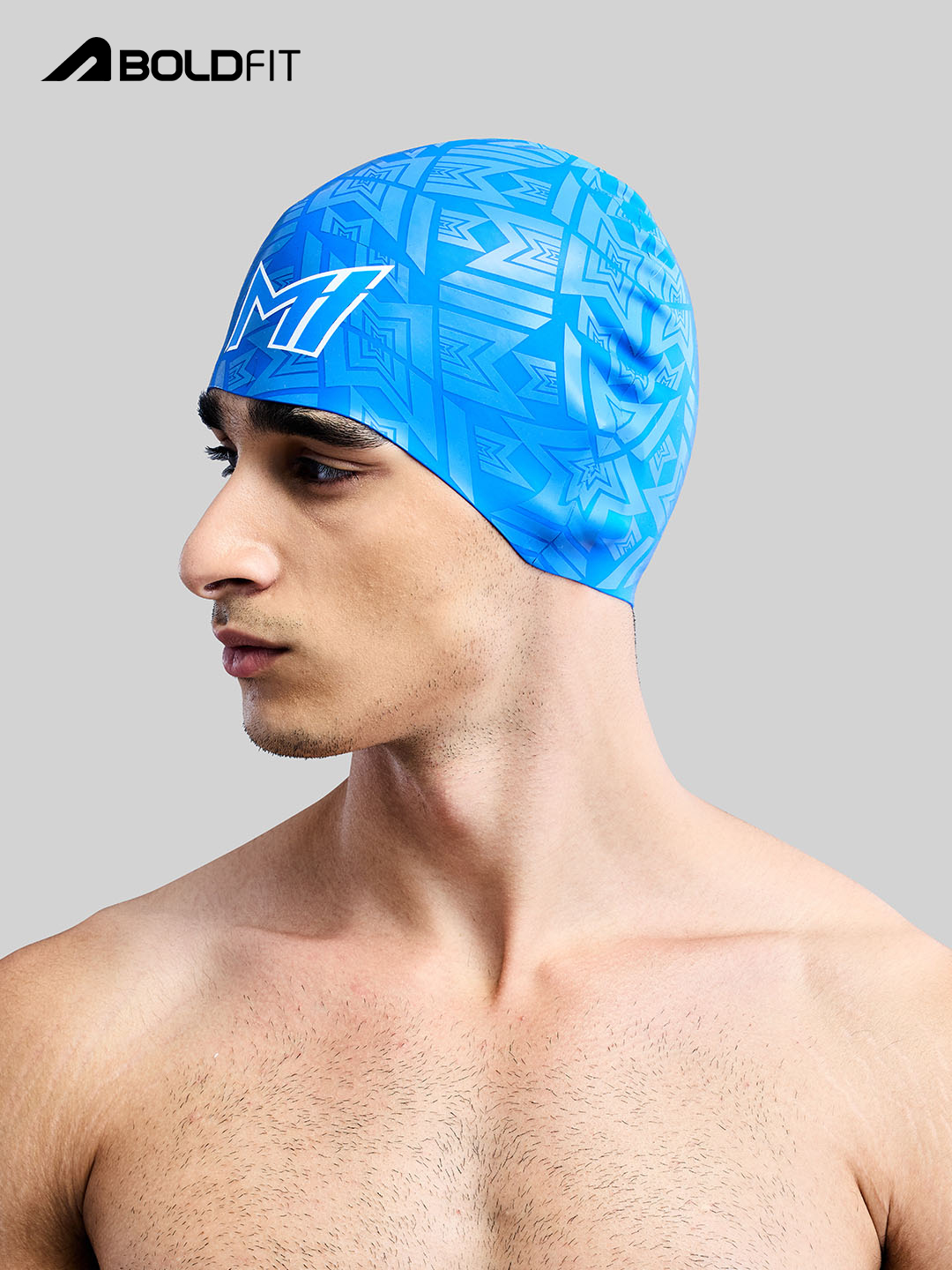 Mumbai Indians Silicone Swimming Cap Long Hair Swimming Head Cap  Easy Fit - Blue /Orange Strip by Boldfit