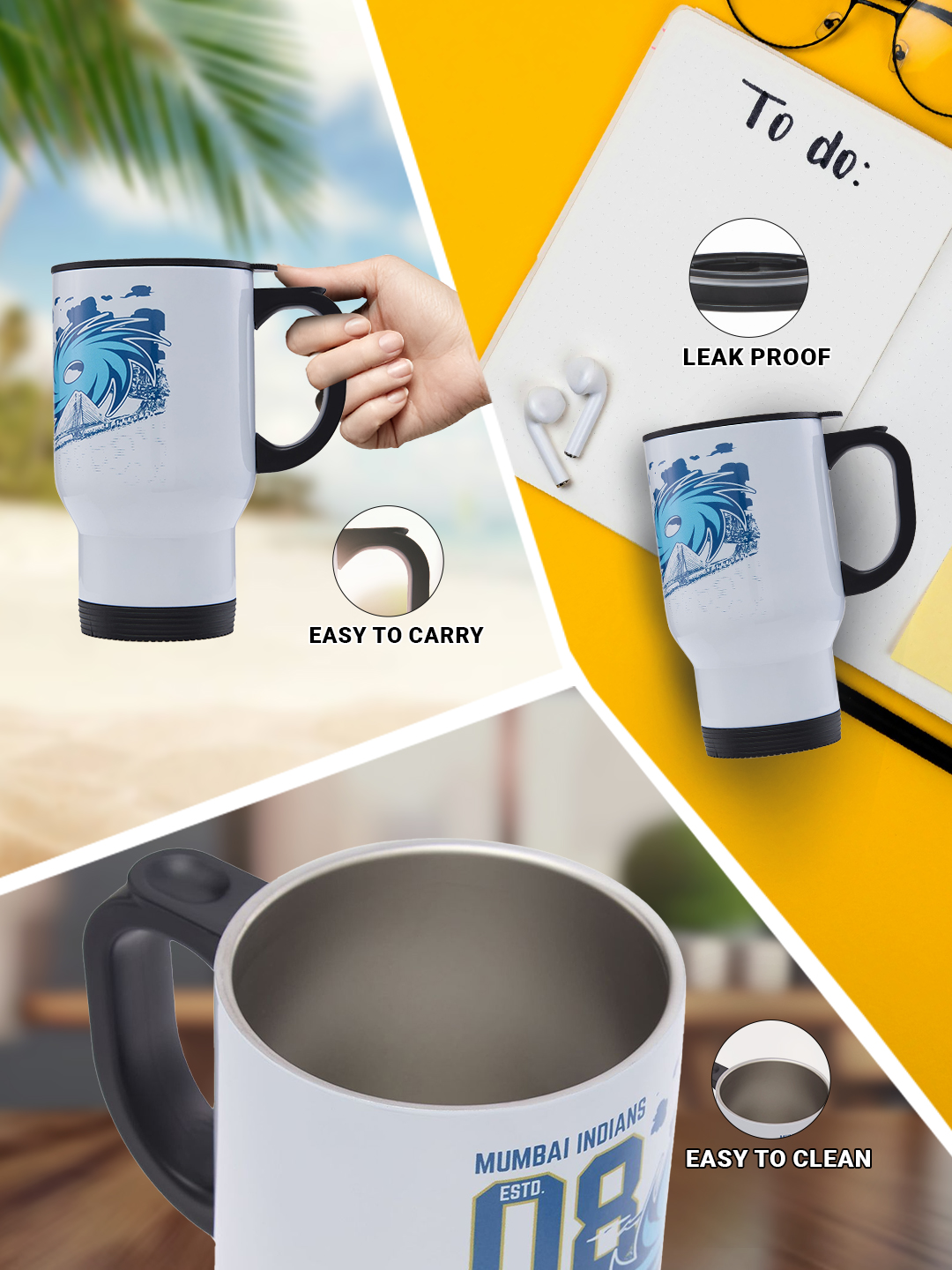 Mumbai Indians Travel Mug with Vacuum Insulated Double-Walled Leakproof Lid Stainless Steel Mug - 450 ML (4)