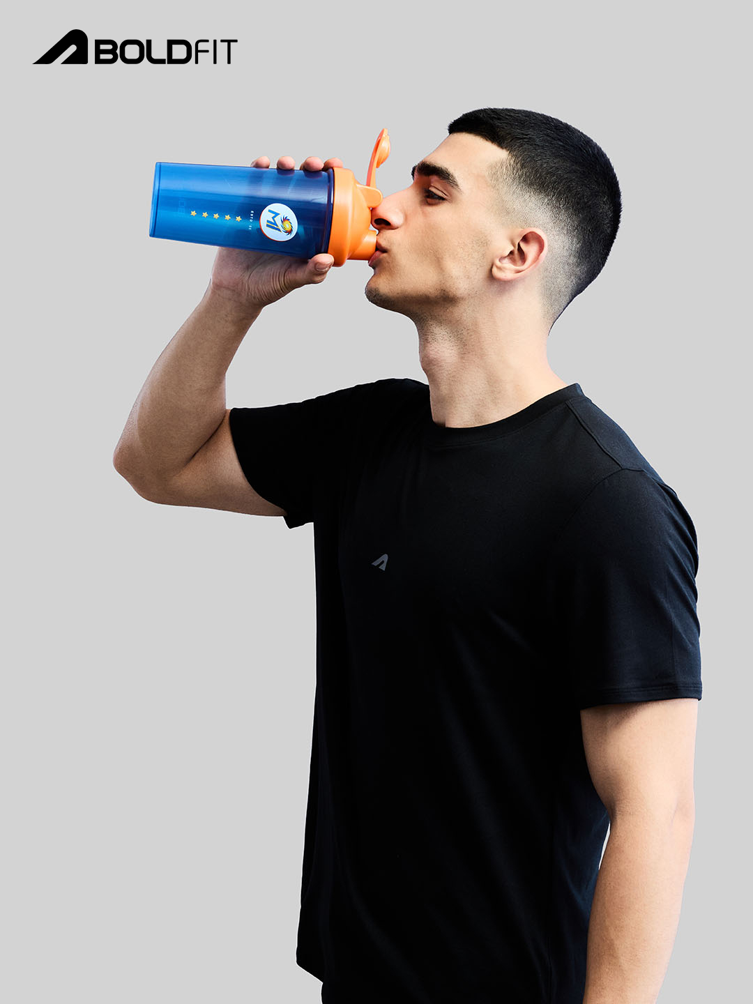 Mumbai Indians Unisex Blue & Orange Printed Gym Shaker - 700 ML by Boldfit