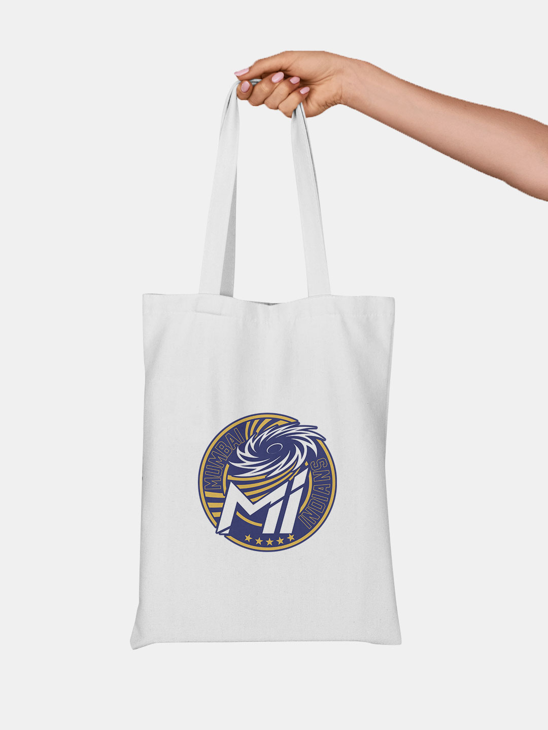 White and Blue MI Emblem Printed Canvas Casual Tote Bag - (Pack of 1)