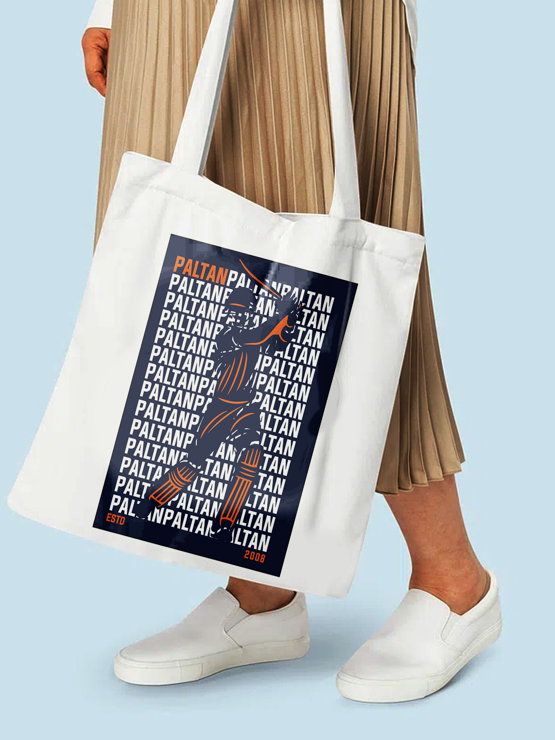 Mumbai Indians Printed Canvas Casual Tote Bag, Stylish Handbag For Men and Women - Pack of 1 (White/Blue) (3)