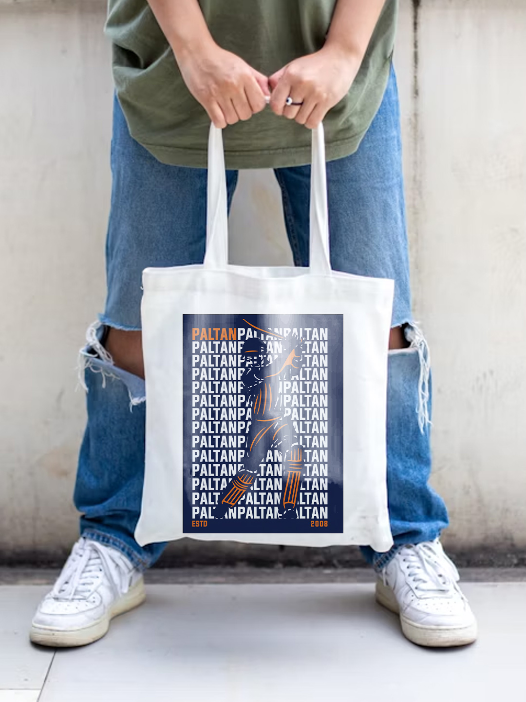 Printed Canvas Casual Tote Bag, Stylish Handbag For Men and Women - Pack of 1 (White/Blue)