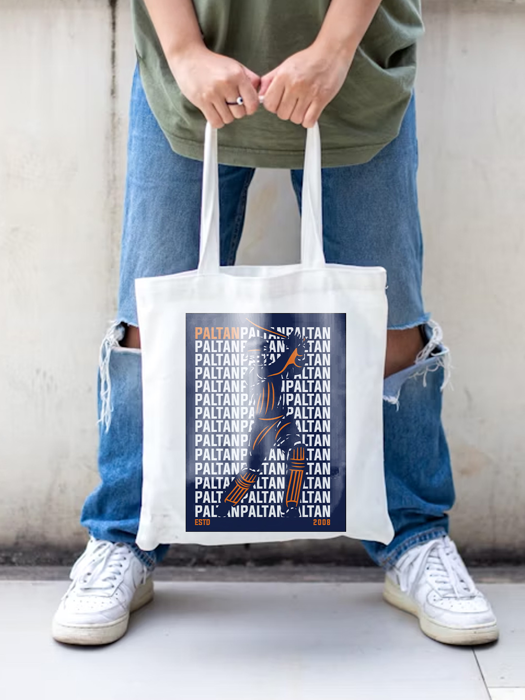 Mumbai Indians Printed Canvas Casual Tote Bag, Stylish Handbag For Men and Women - Pack of 1 (White/Blue) (4)