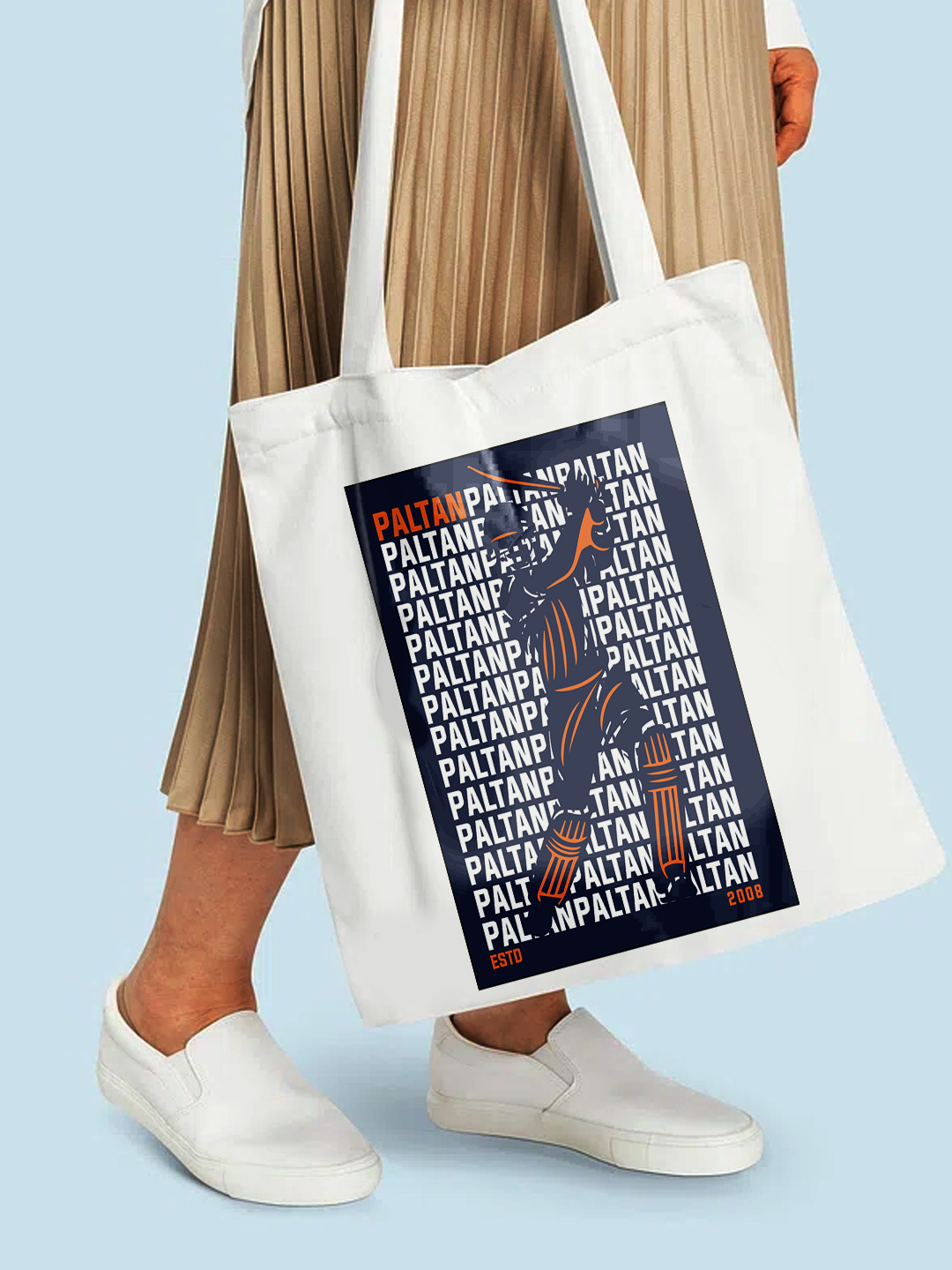 Mumbai Indians Printed Canvas Casual Tote Bag, Stylish Handbag For Men and Women - Pack of 1 (White/Blue) (2)