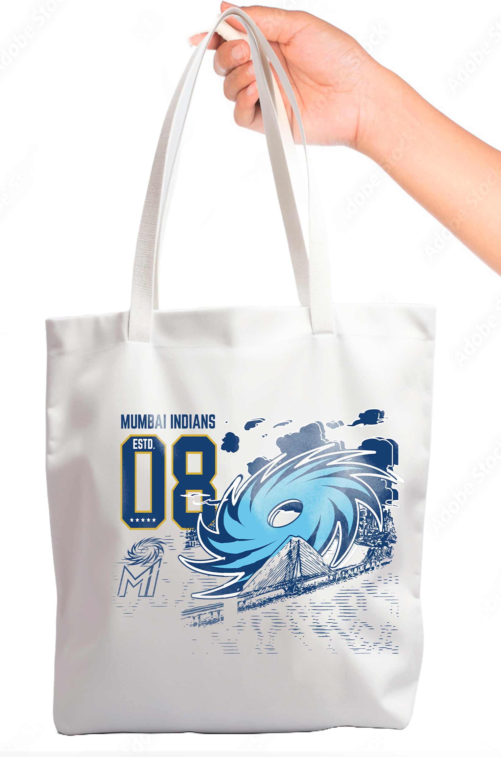 Mumbai Indians Printed Canvas Casual Tote Bag, Stylish Handbag For Men and Women - Pack of 1 (White/Blue) (5)