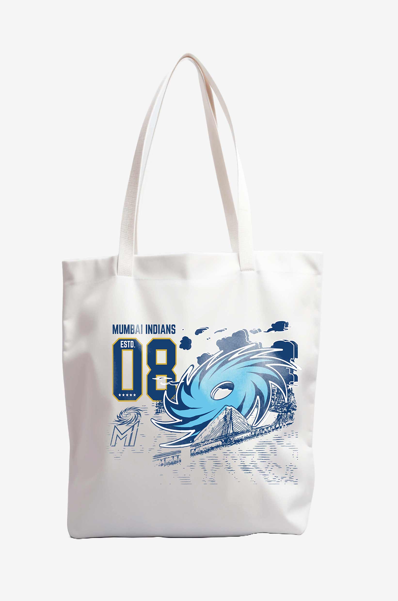 Mumbai Indians Printed Canvas Casual Tote Bag, Stylish Handbag For Men and Women - Pack of 1 (White/Blue) (6)