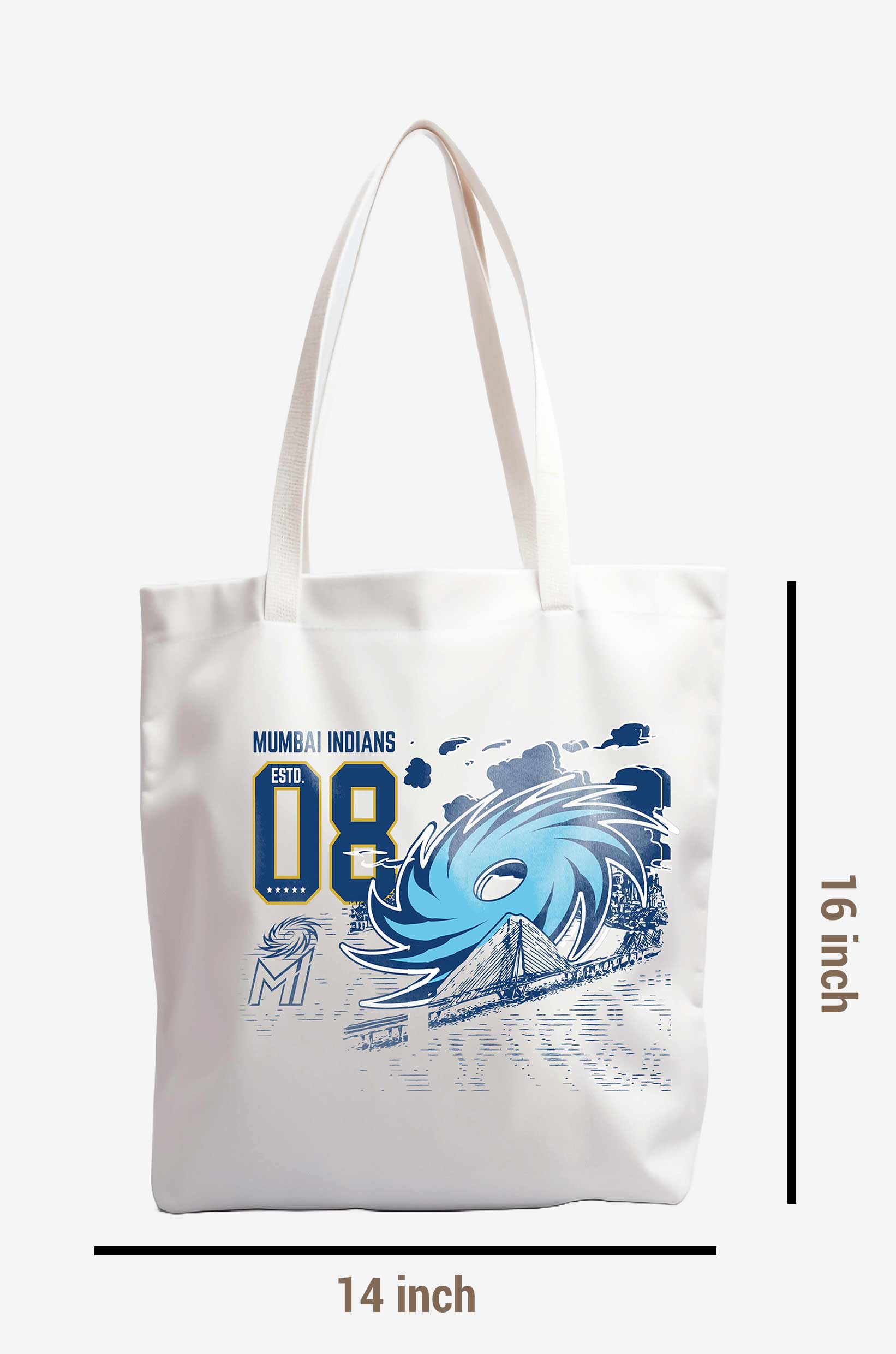 Mumbai Indians Printed Canvas Casual Tote Bag, Stylish Handbag For Men and Women - Pack of 1 (White/Blue) (8)